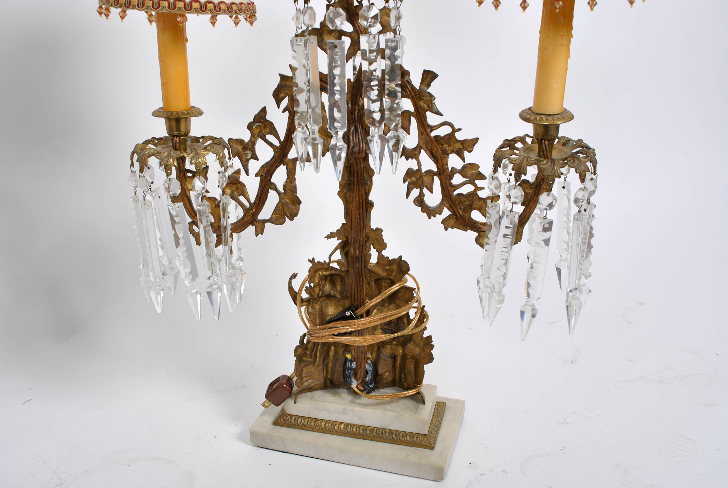 "Last of the Mohicans" Girandole With Crystal Lusters Converted Lamp