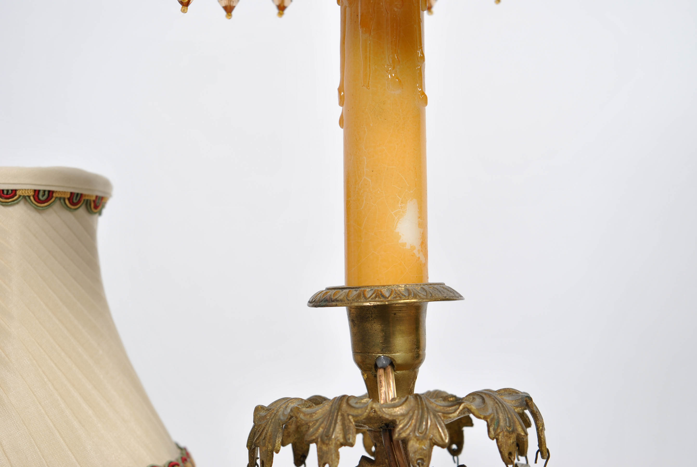 "Last of the Mohicans" Girandole With Crystal Lusters Converted Lamp