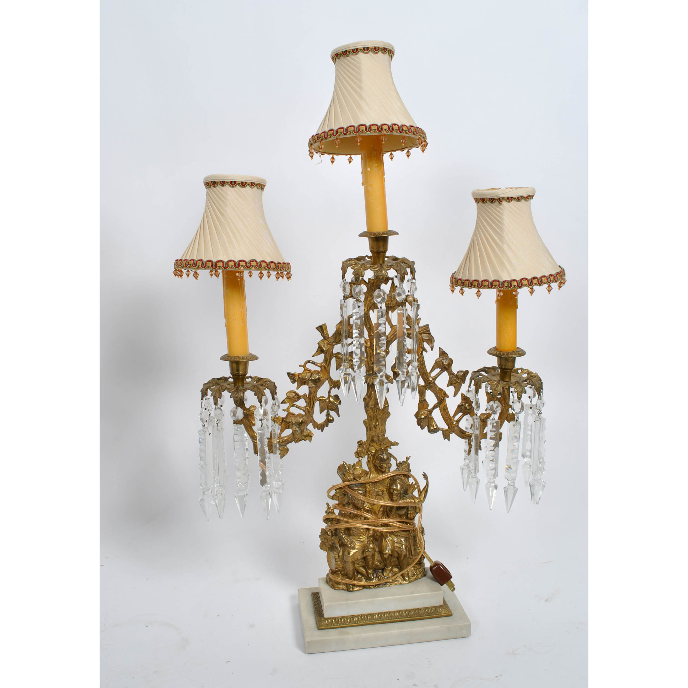 "Last of the Mohicans" Girandole With Crystal Lusters Converted Lamp