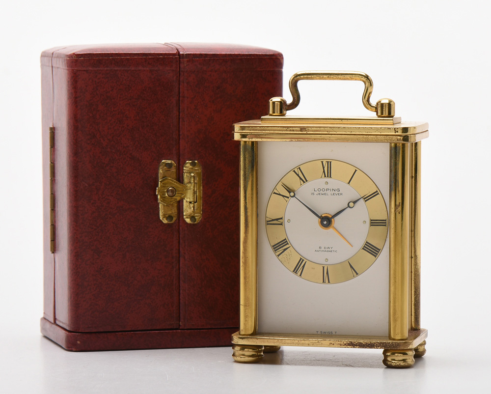 Vintage Swiss Looping 8 Day Antimagnetic Travel Clock and Case