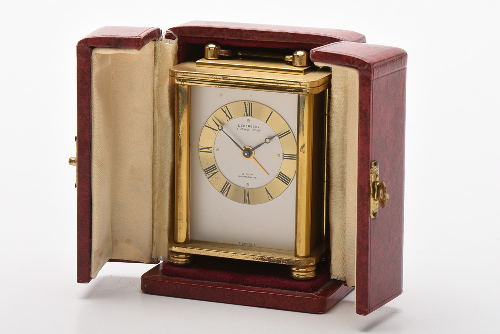 Vintage Swiss Looping 8 Day Antimagnetic Travel Clock and Case