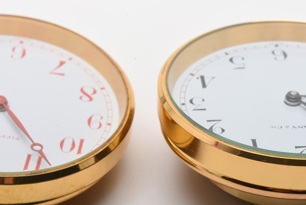 Pairing of Vintage Tiffany & Co. Round Alarm Clocks