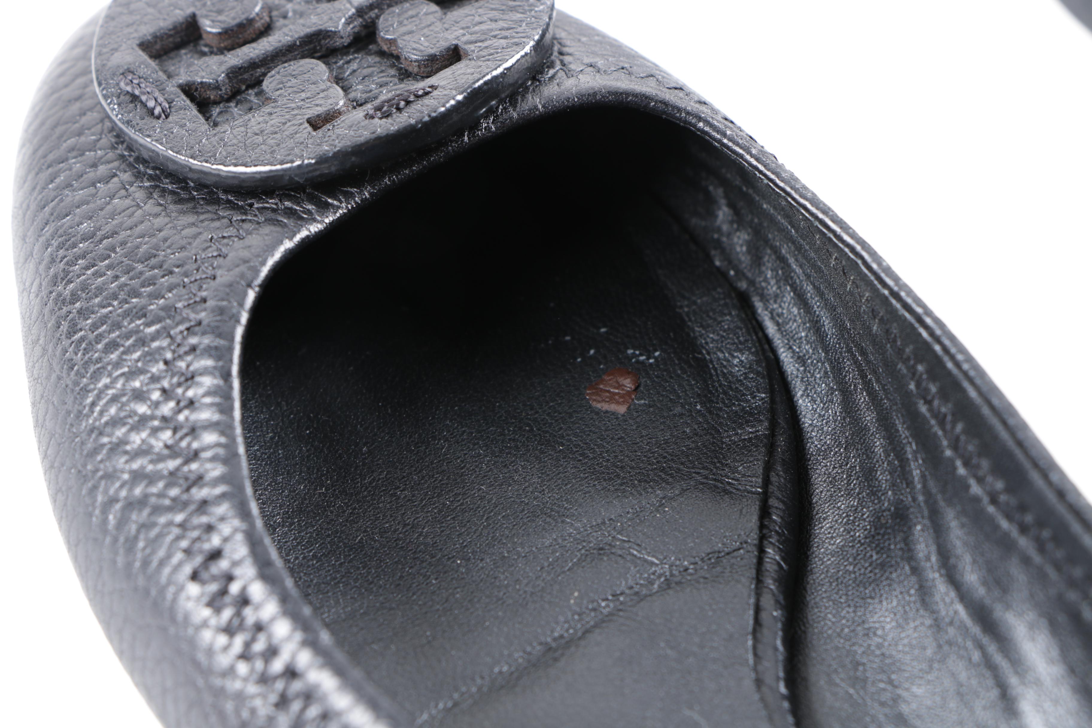 Women's Tory Burch Black Pebbled Leather Ballet Flats