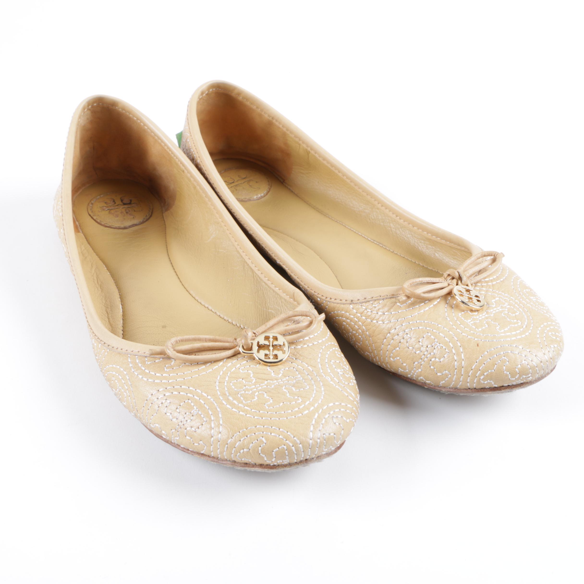 Women's Tory Burch Tan Leather Flats