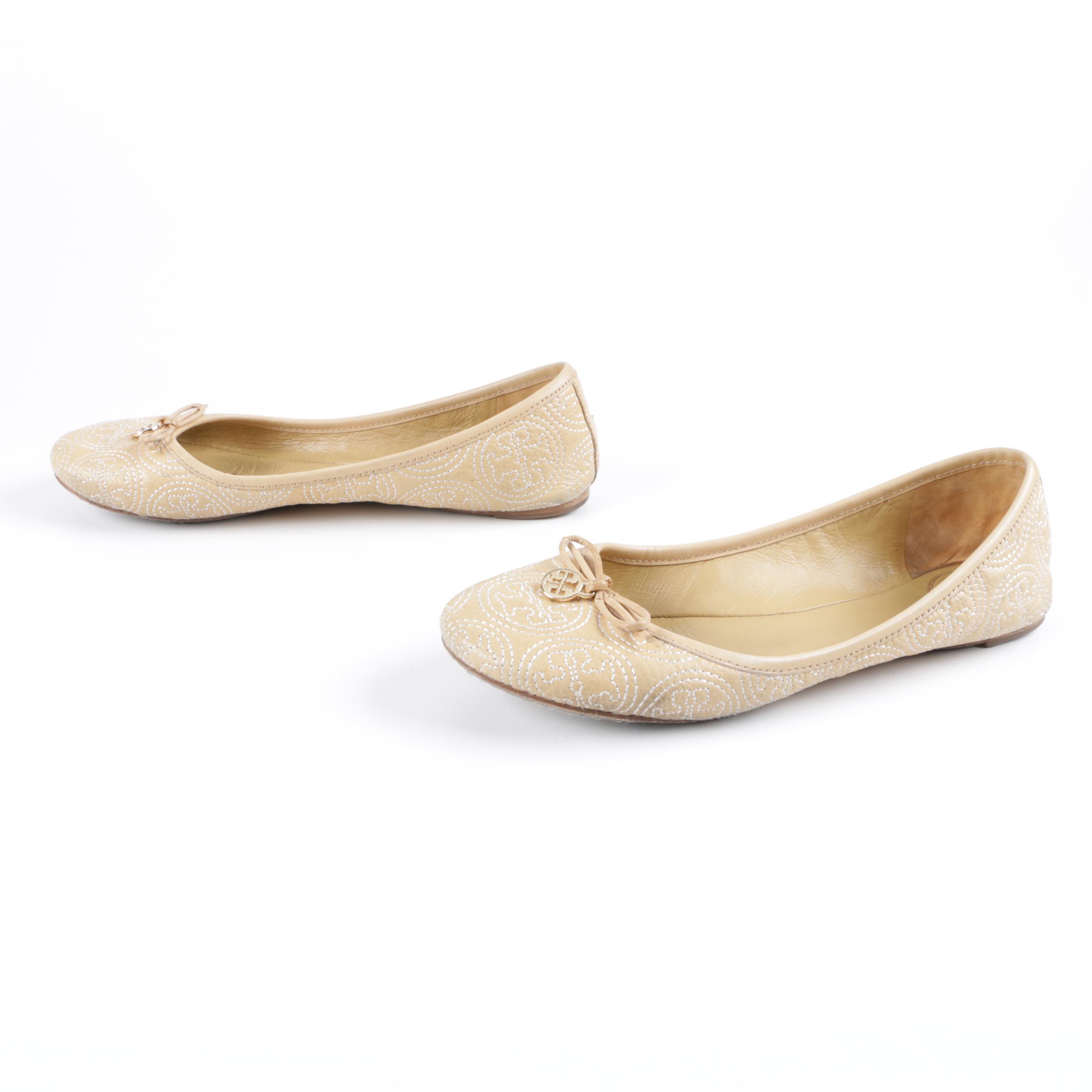 Women's Tory Burch Tan Leather Flats
