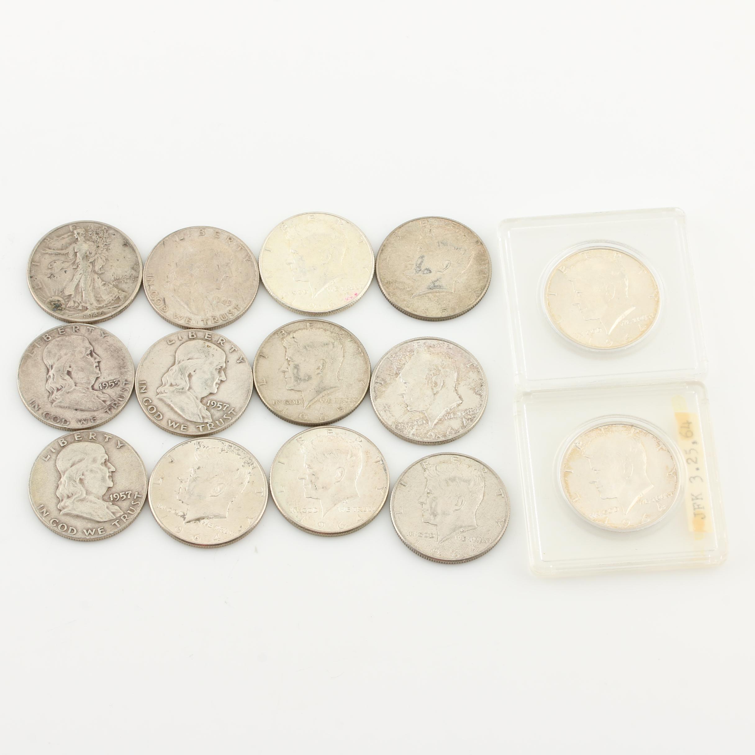 Fourteen Vintage U.S. Silver Half Dollars