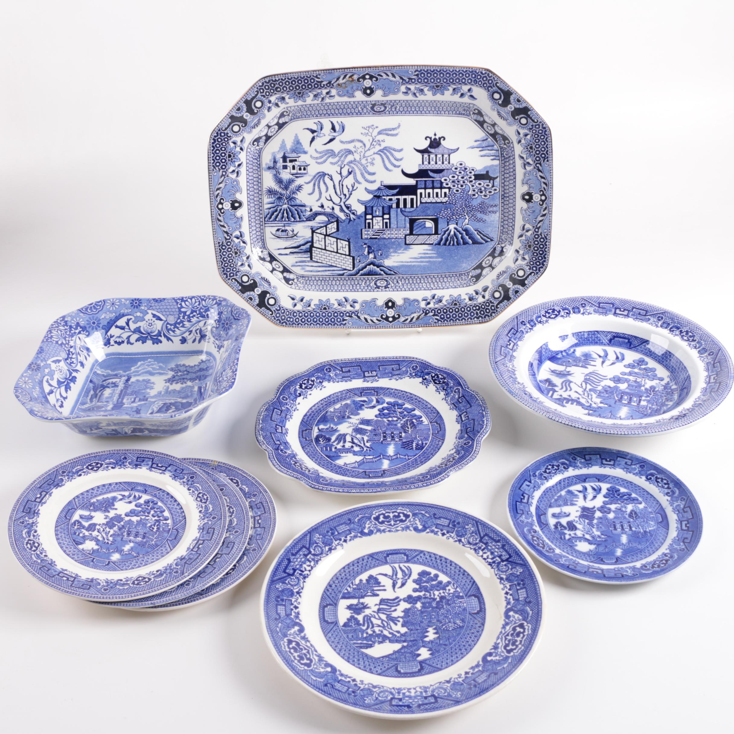 Antique and Vintage English "Blue Willow" Tableware and Spode "Italian" Dish