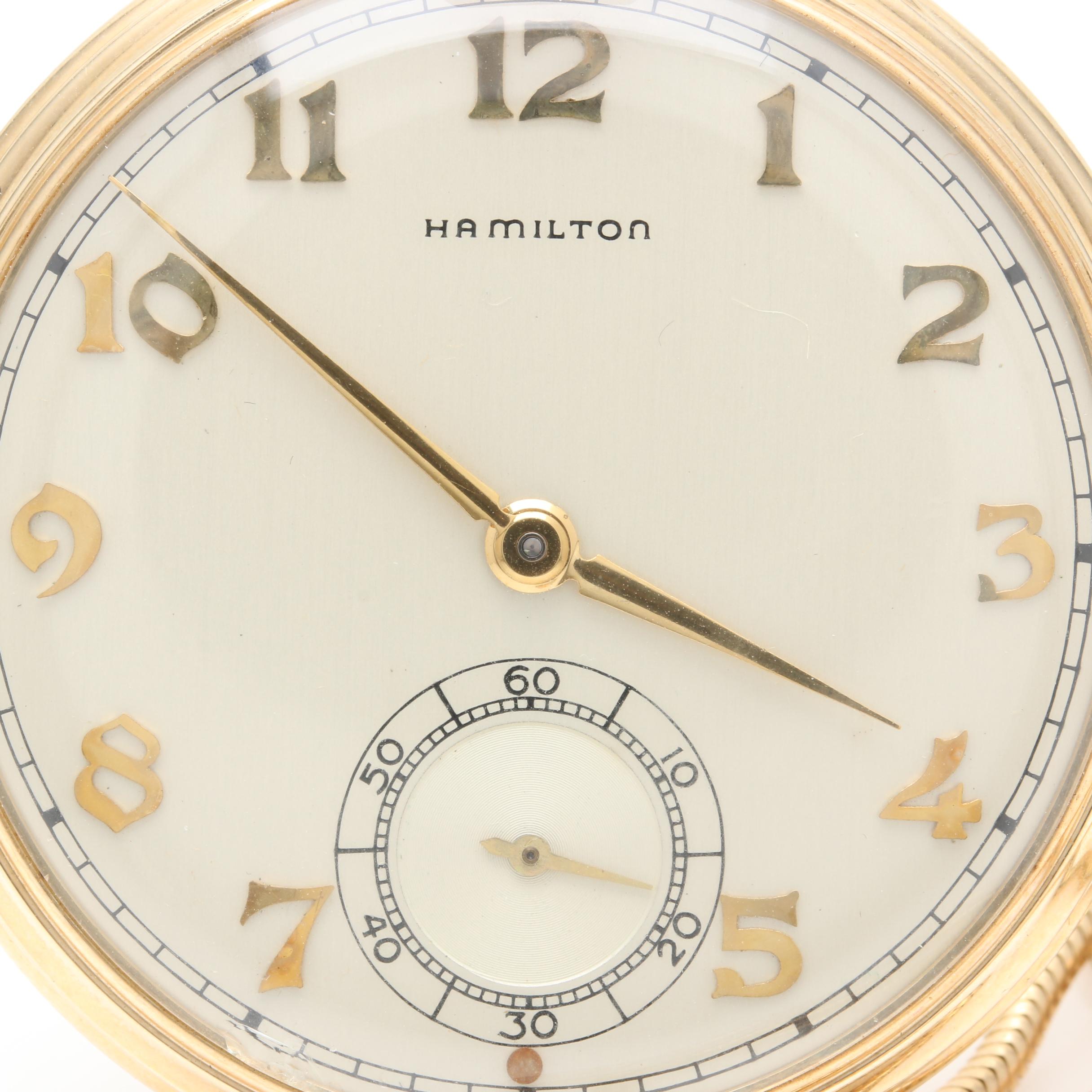 Hamilton 14K Yellow Gold Open Face Pocket Watch