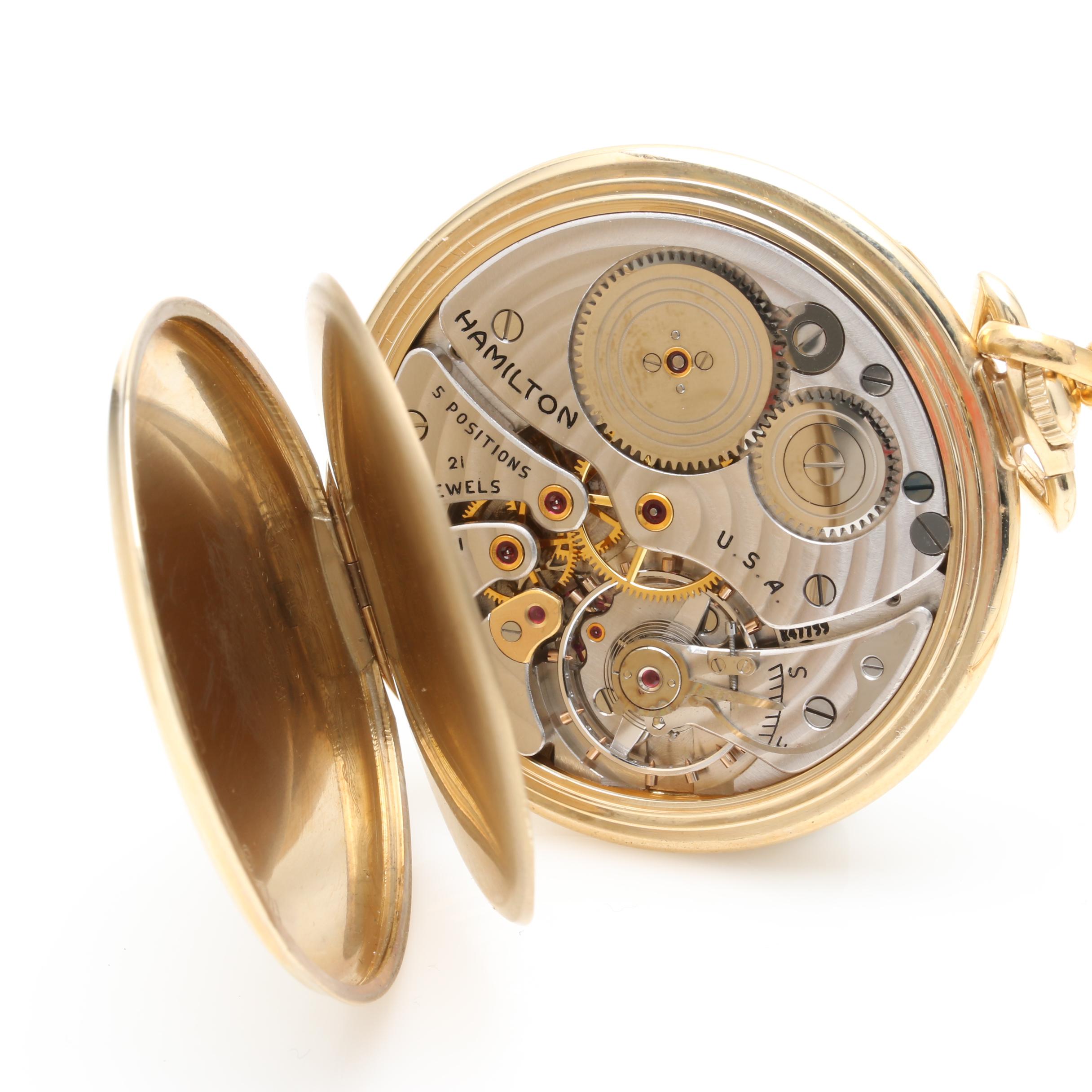 Hamilton 14K Yellow Gold Open Face Pocket Watch