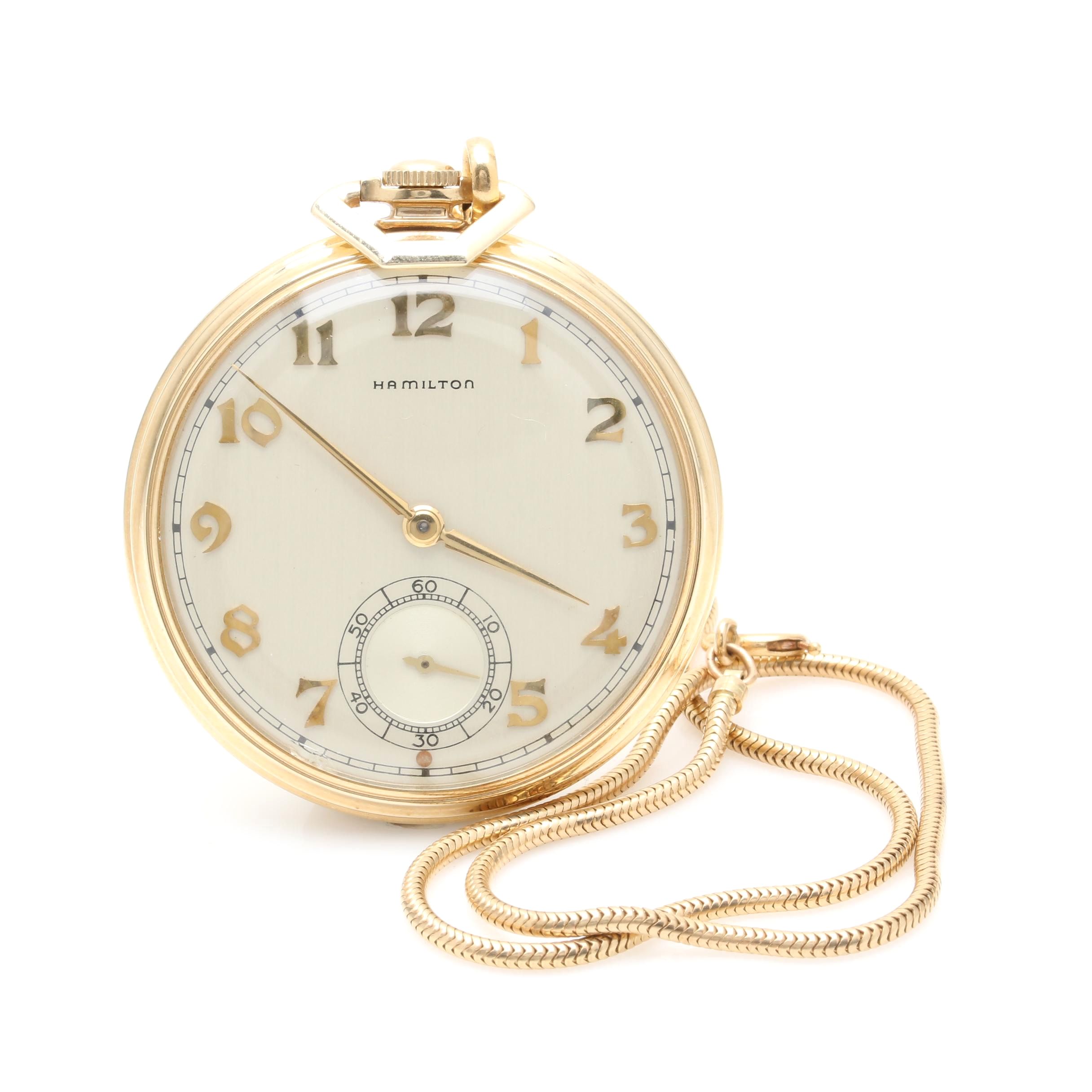 Hamilton 14K Yellow Gold Open Face Pocket Watch