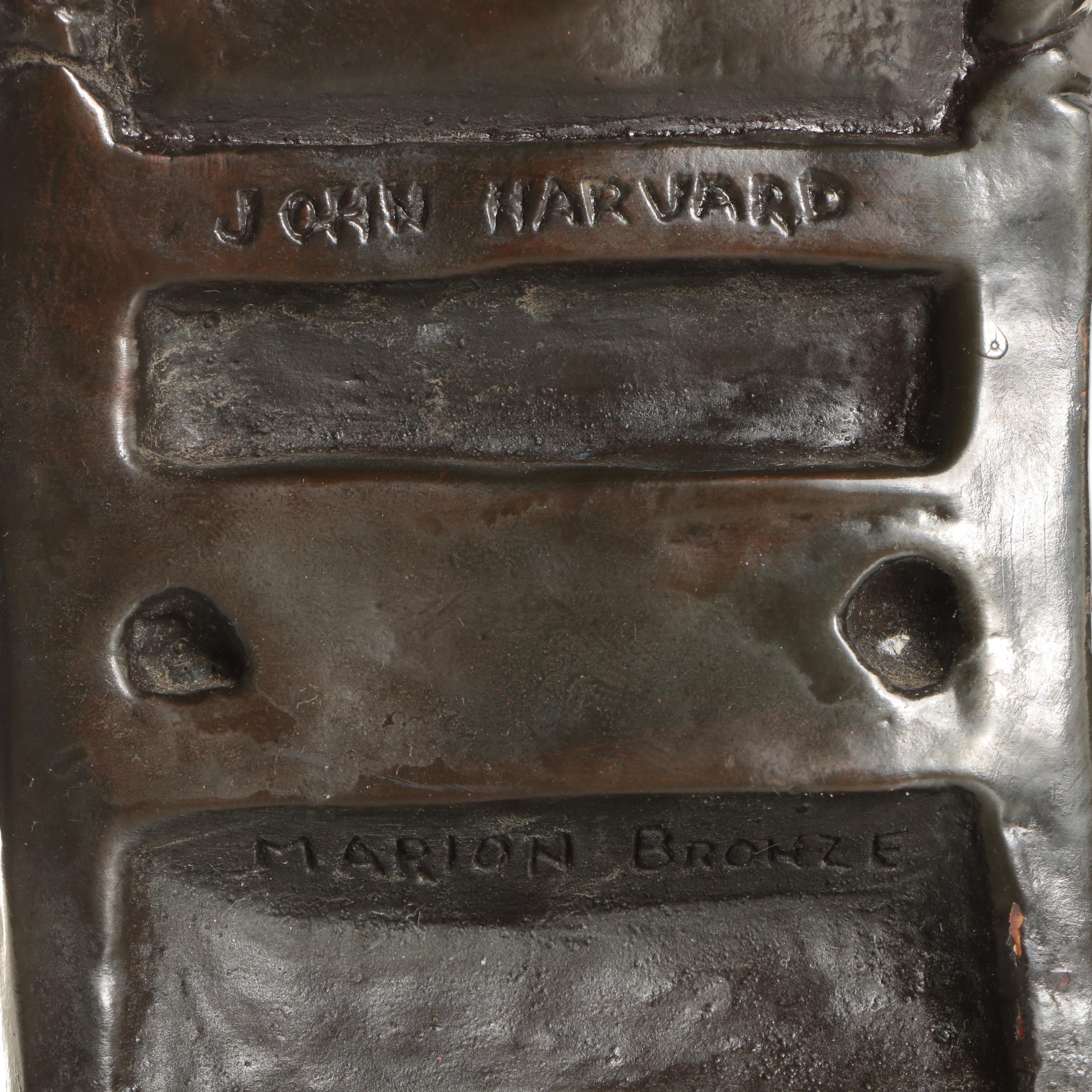 Pair of Marion Bronze Company Base Metal Bookends Depicting John Harvard