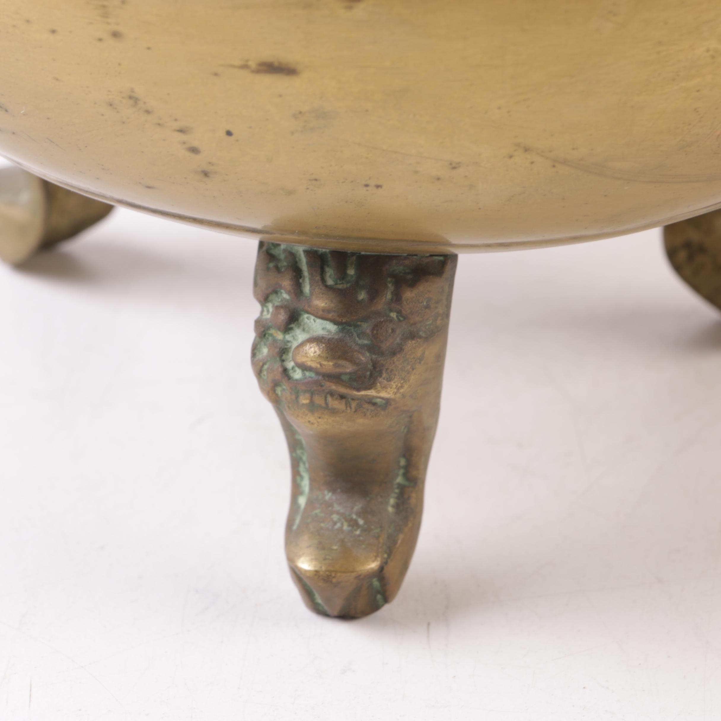 Chinese Brass Incense Burner With Dragon Handles