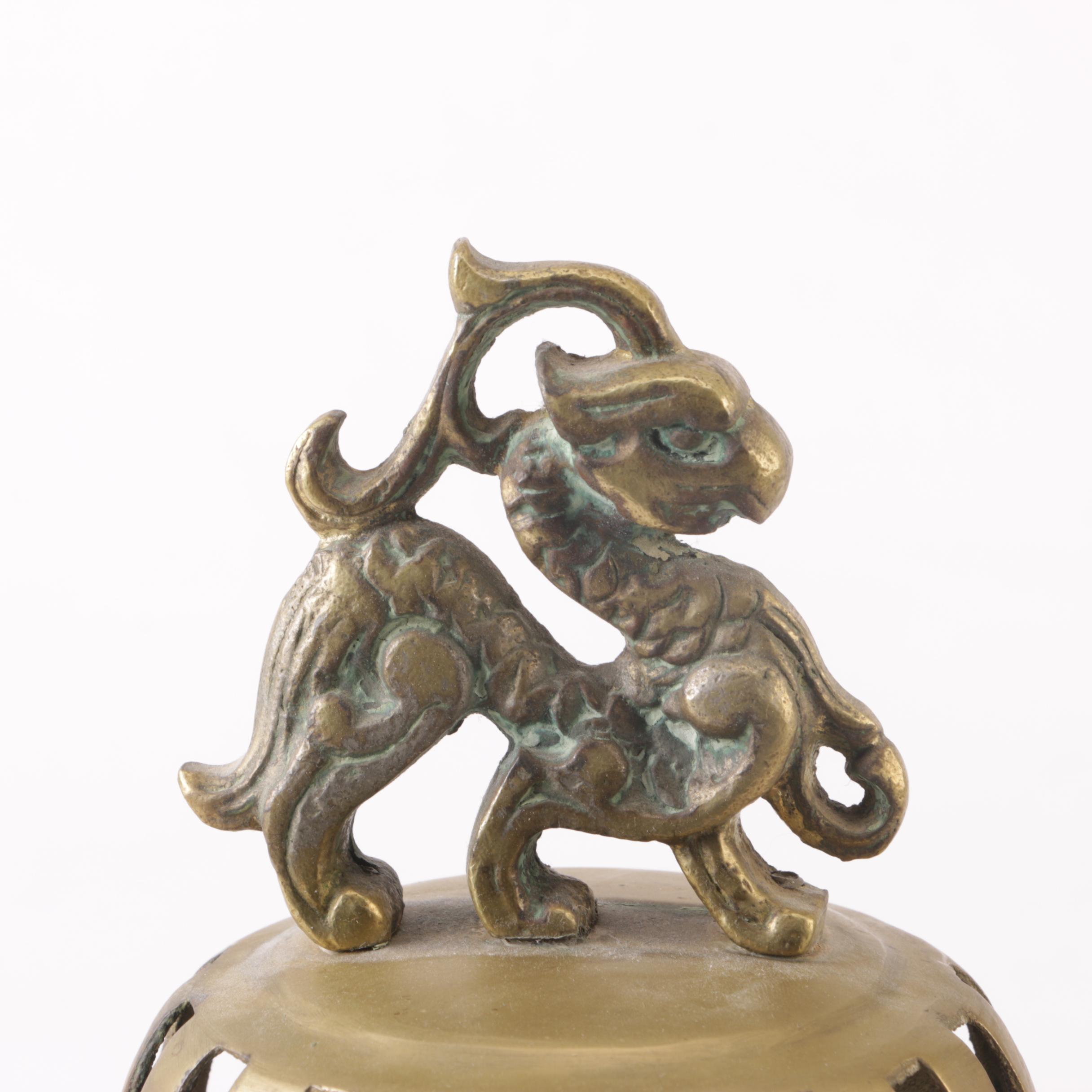 Chinese Brass Incense Burner With Dragon Handles