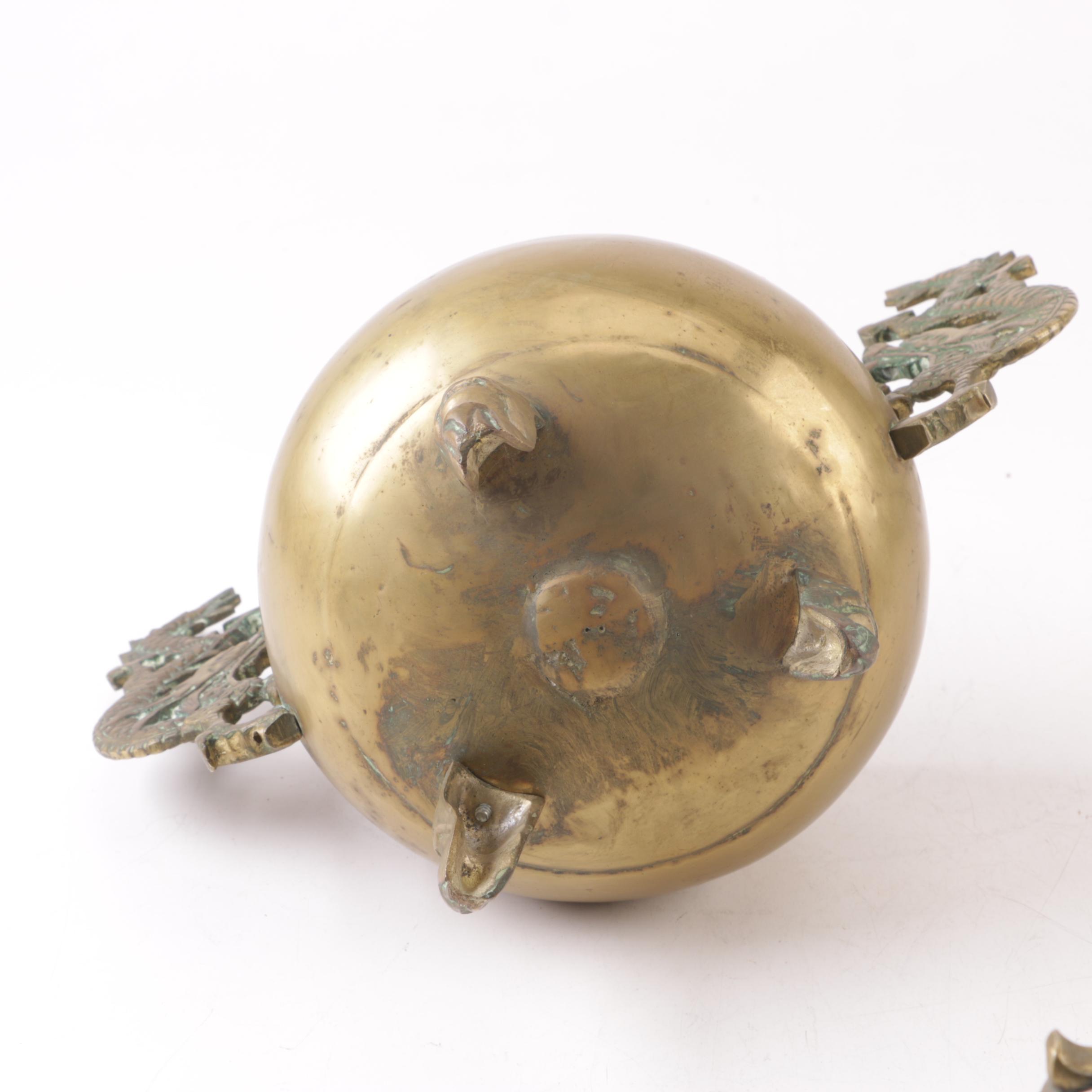 Chinese Brass Incense Burner With Dragon Handles