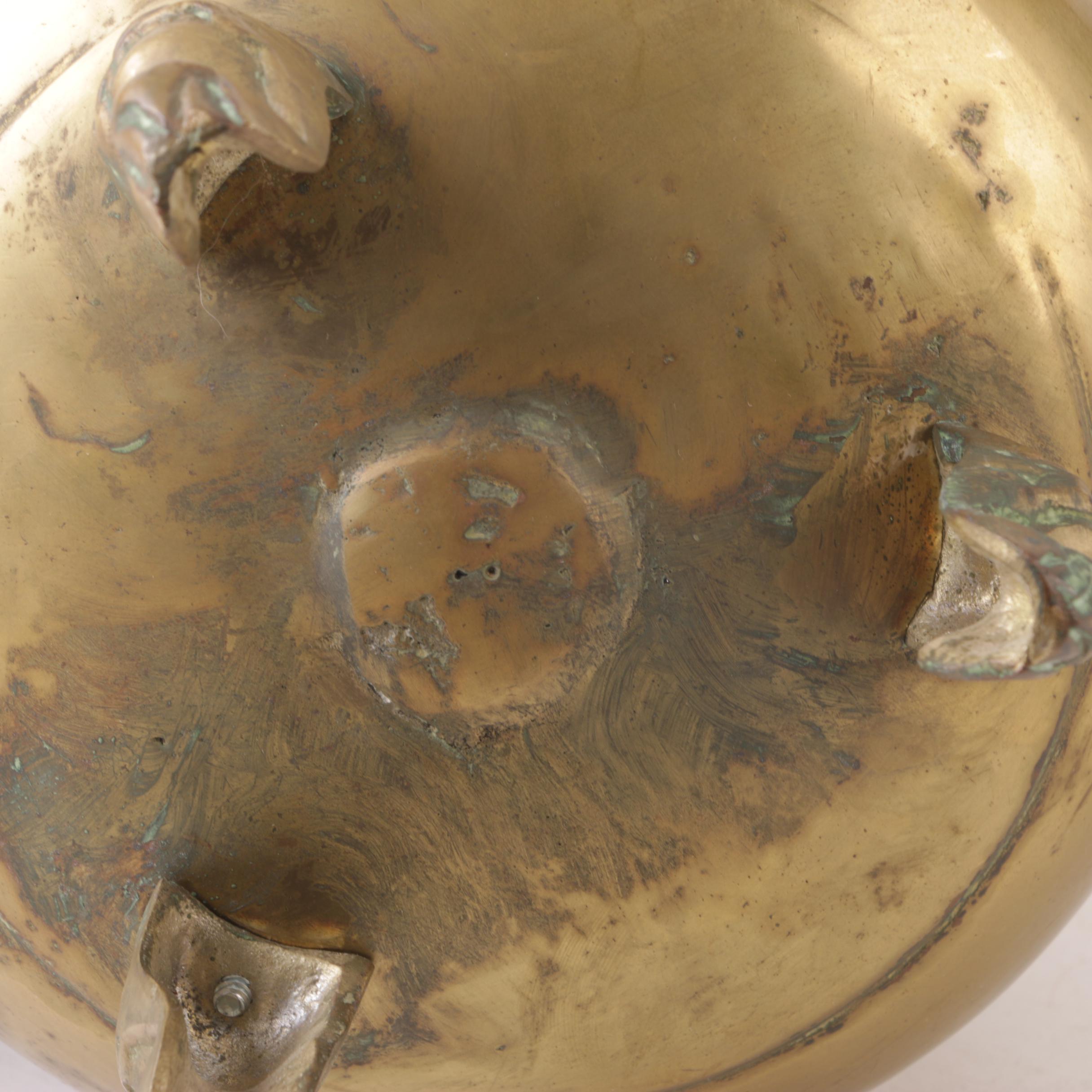 Chinese Brass Incense Burner With Dragon Handles