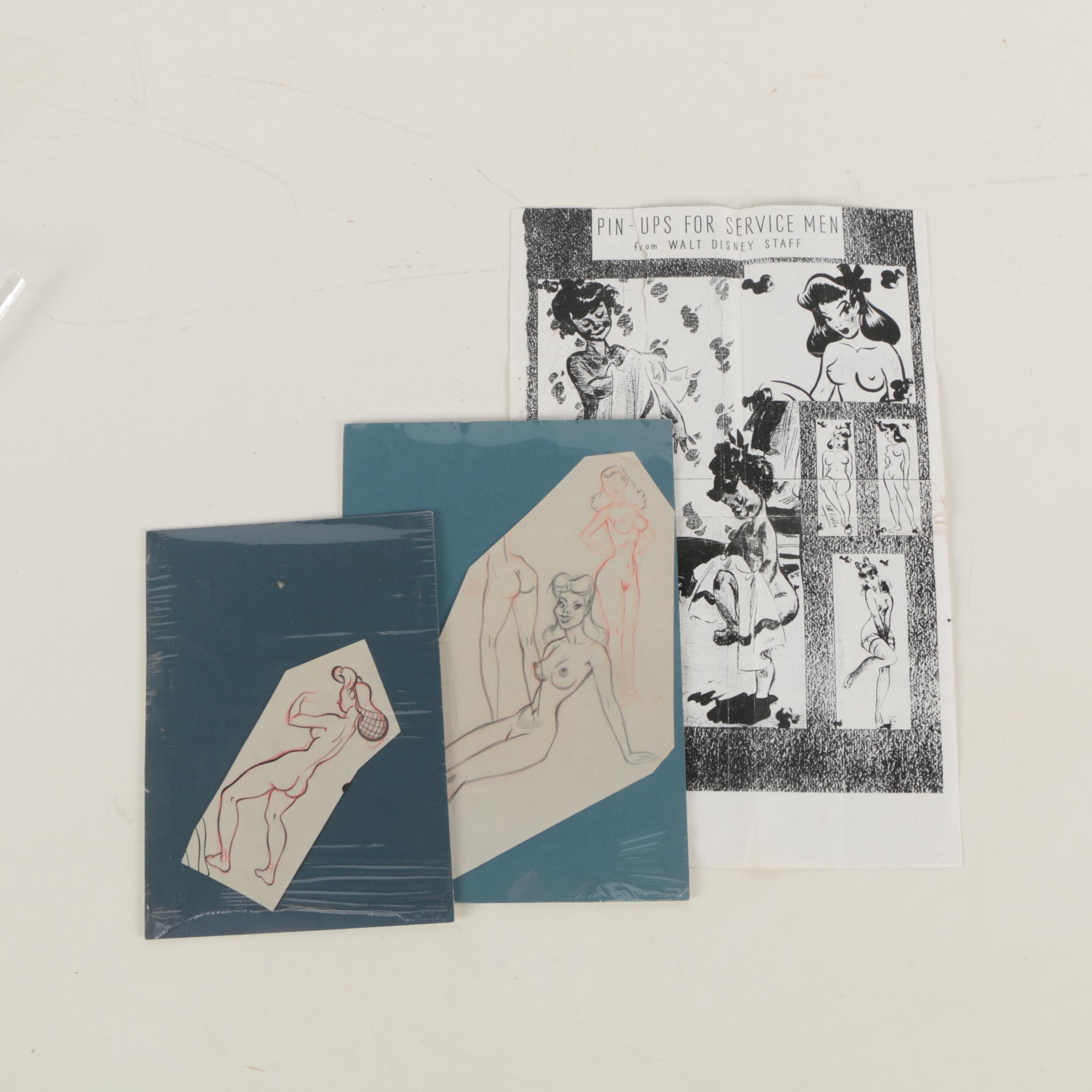 Pin-up Sketches and Print After "Dispatch from Disney Vol. 1 No. 1, 1943"