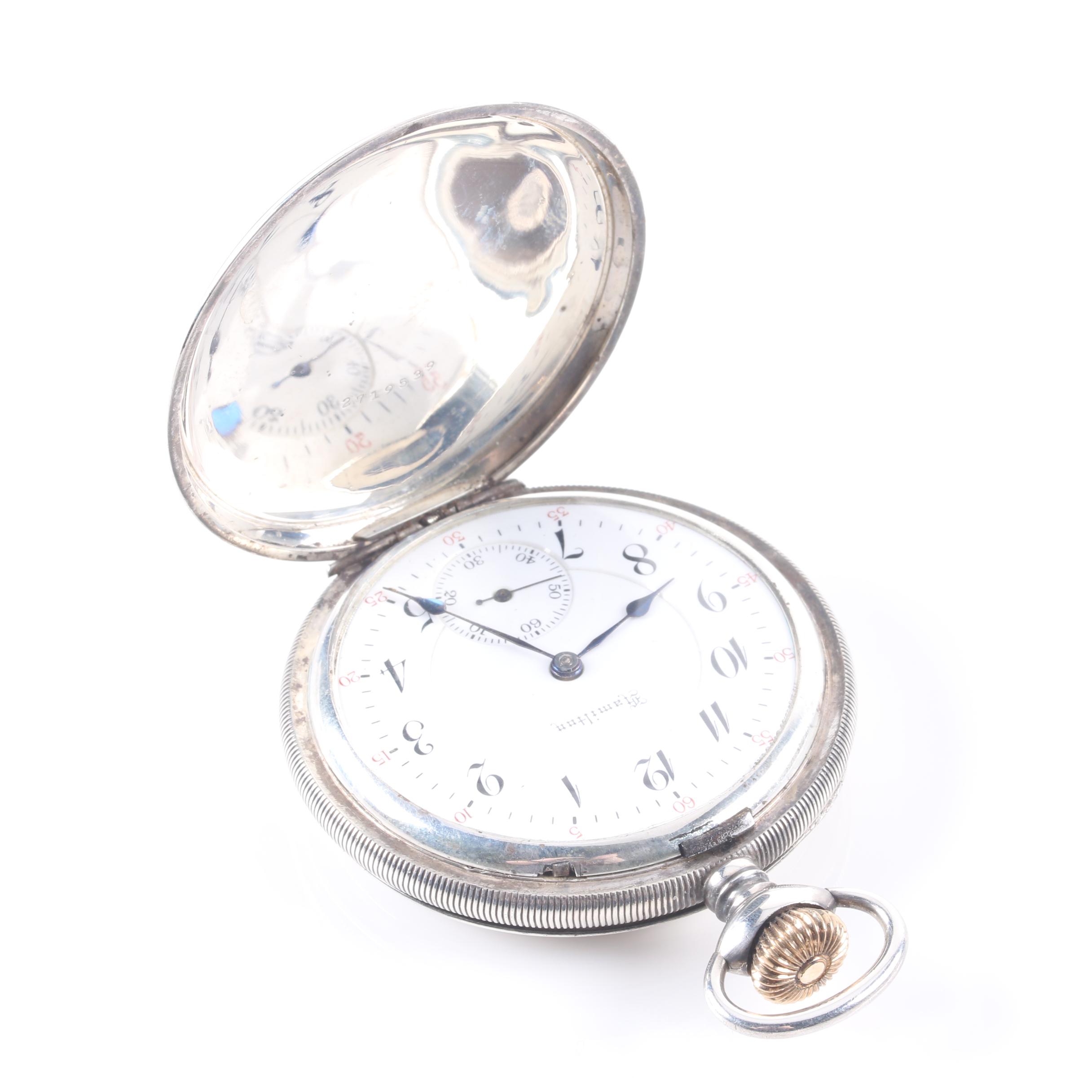 Antique Hamilton Sterling Silver Full Hunter Pocket Watch