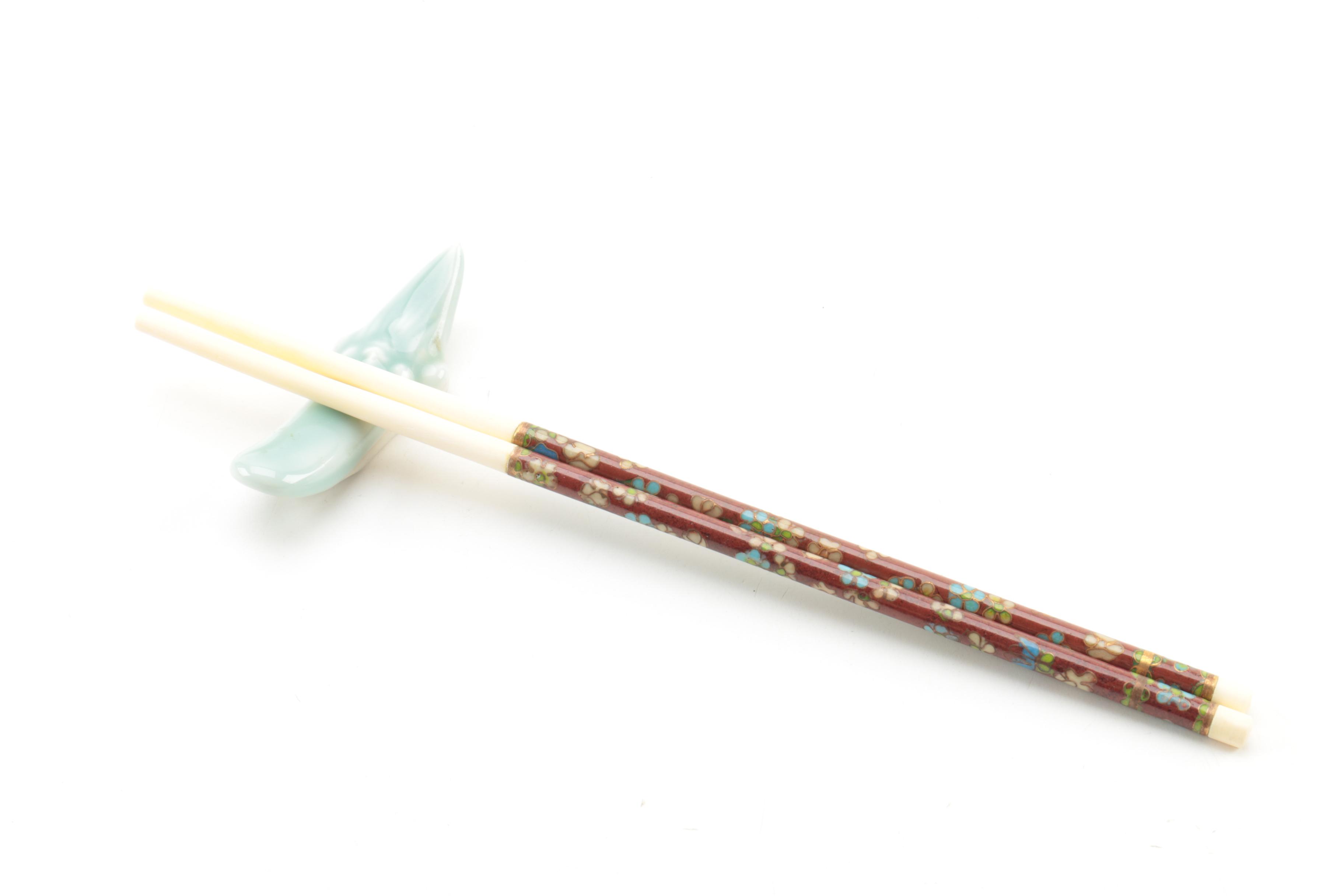 Vintage Japanese Paper Mache Tray with Chopstick Rests