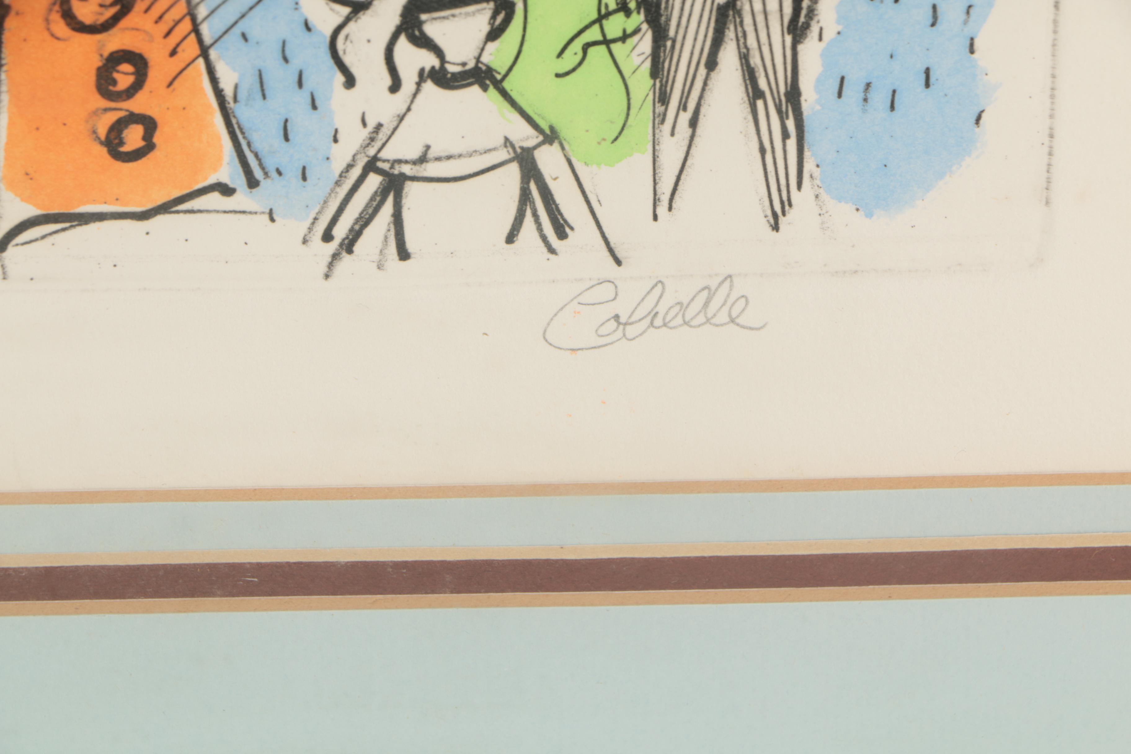 Charles Cobelle Hand Colored Etching "Merri-Go-Round"