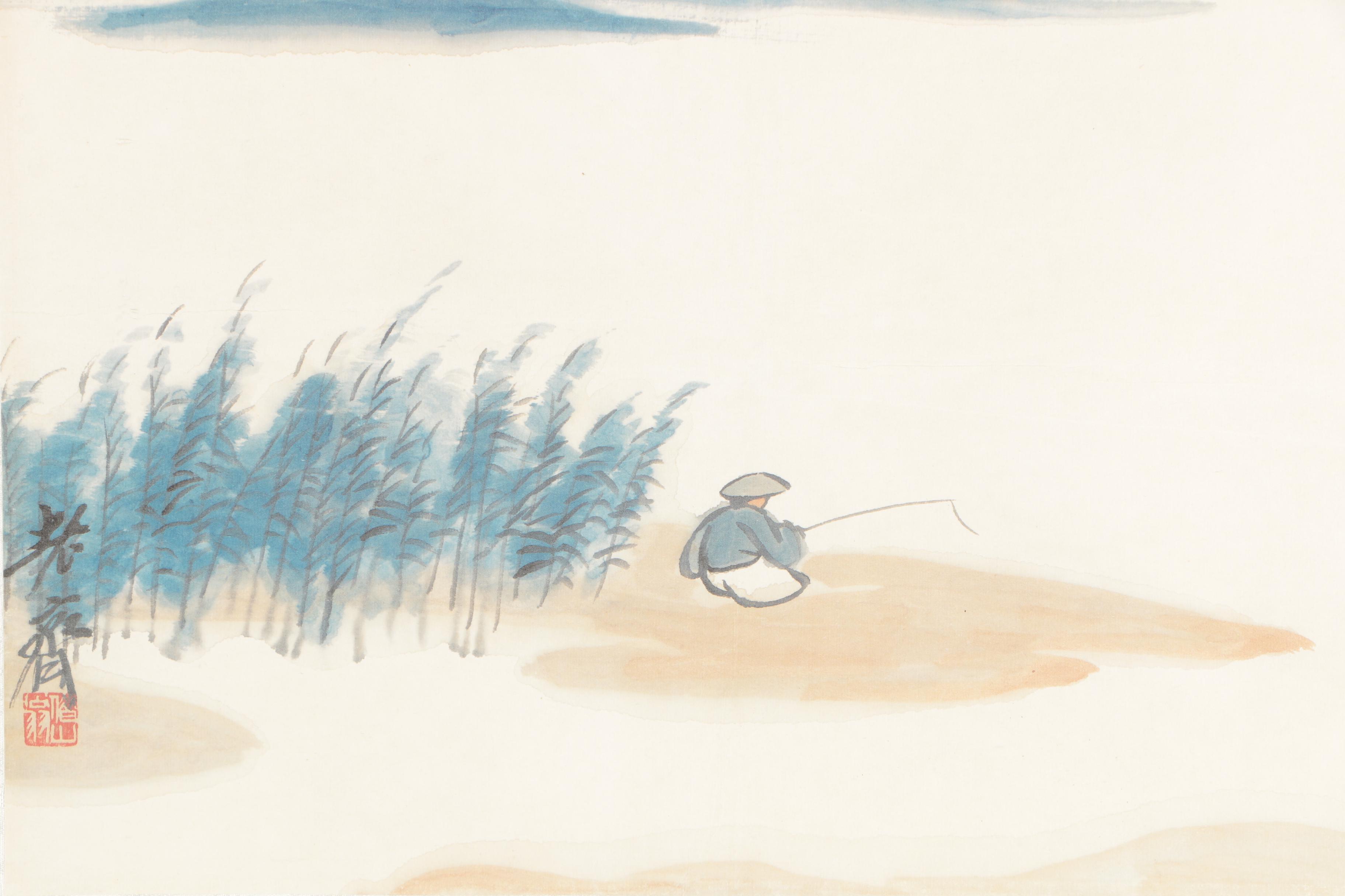 Giclee Print After Chinese Painting of Fishing Scene