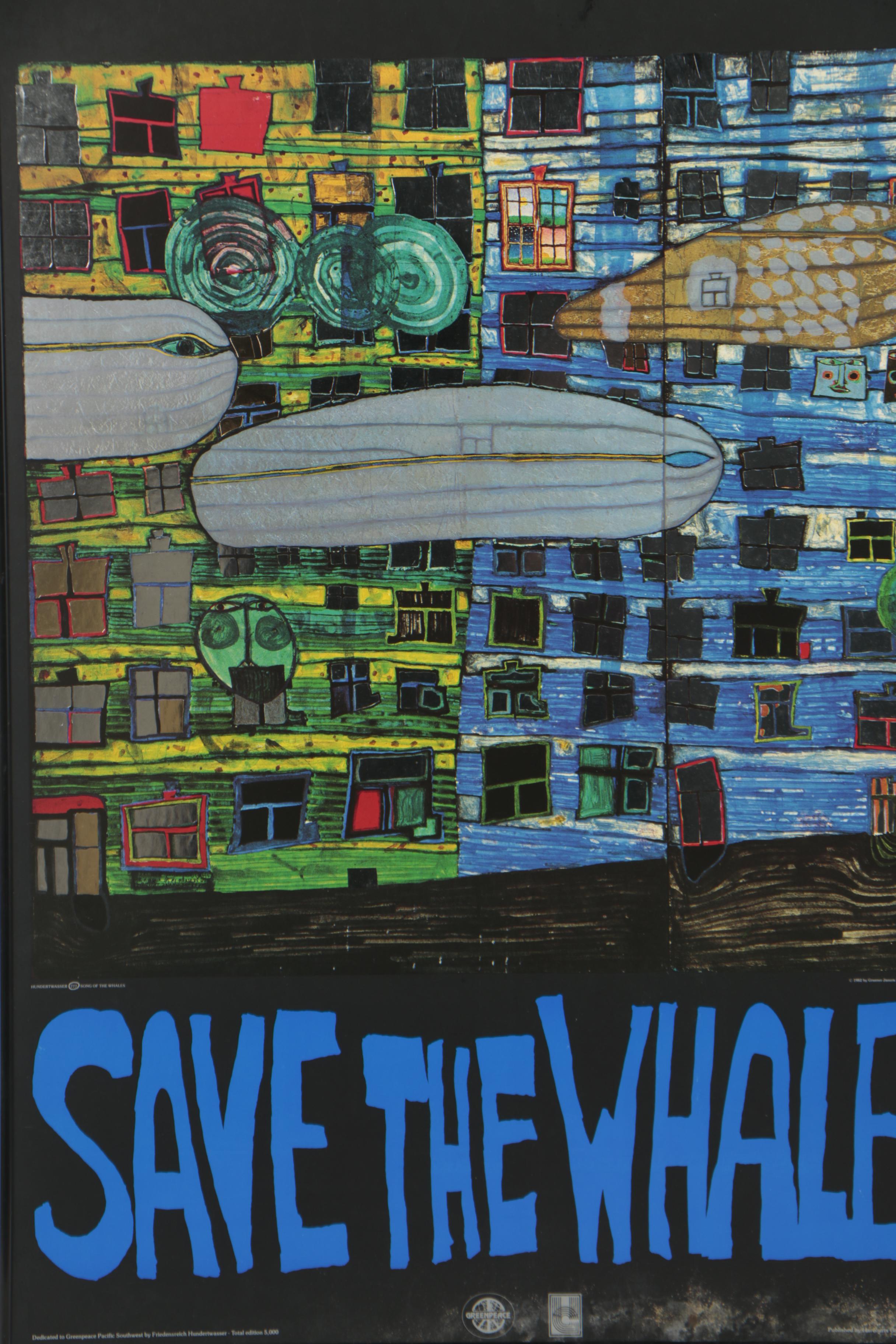 Friedensreich Hundertwasser Mixed Media Poster "Save The Whales"