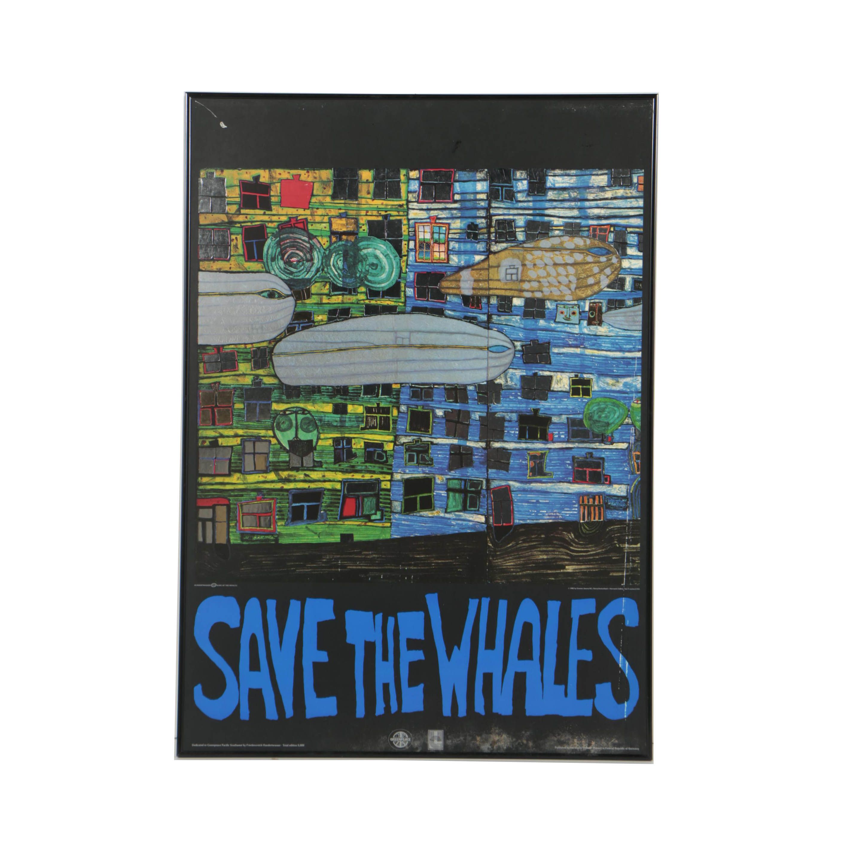 Friedensreich Hundertwasser Mixed Media Poster "Save The Whales"