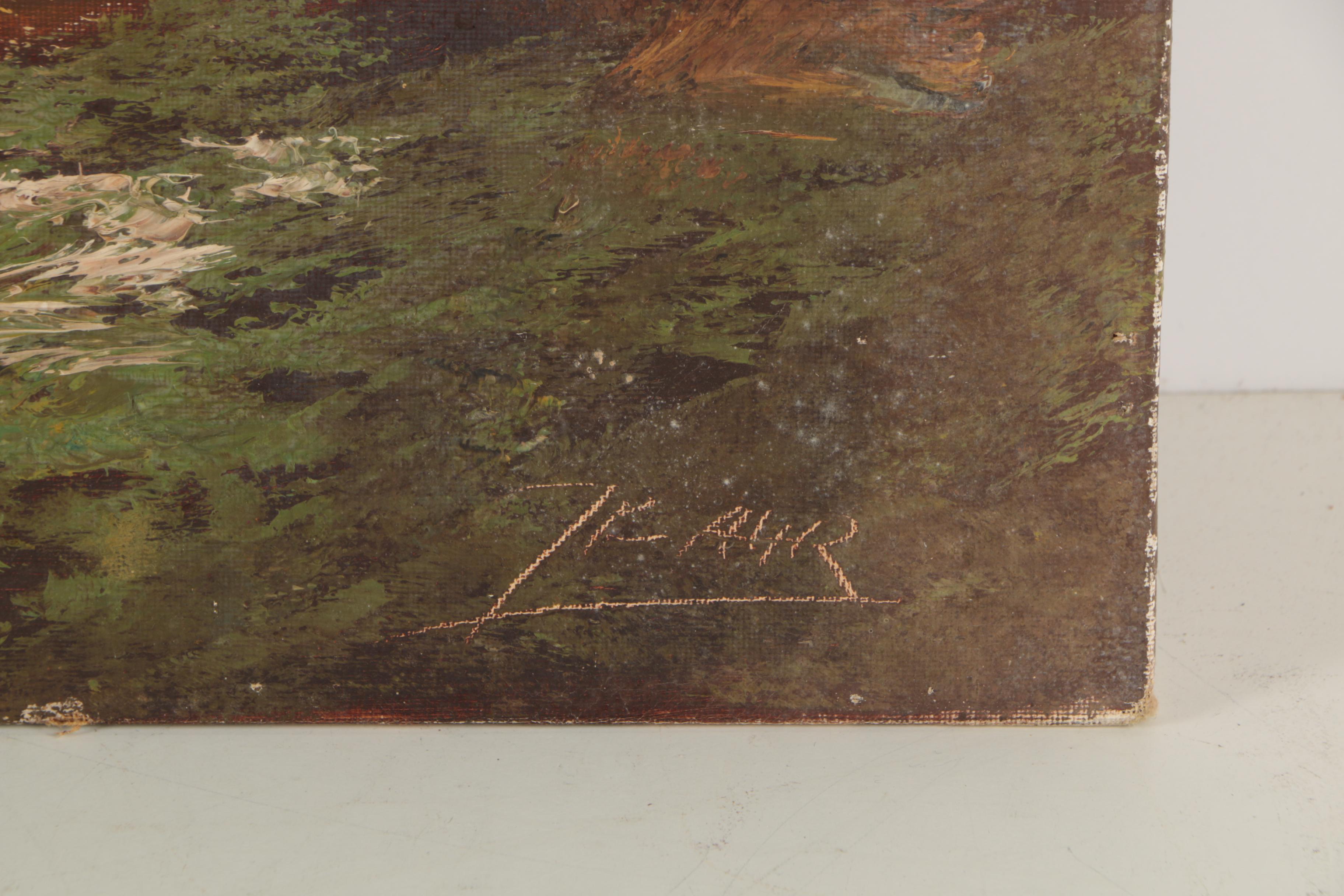 Signed Oil on Canvas Alpine Chalet Landscape Painting