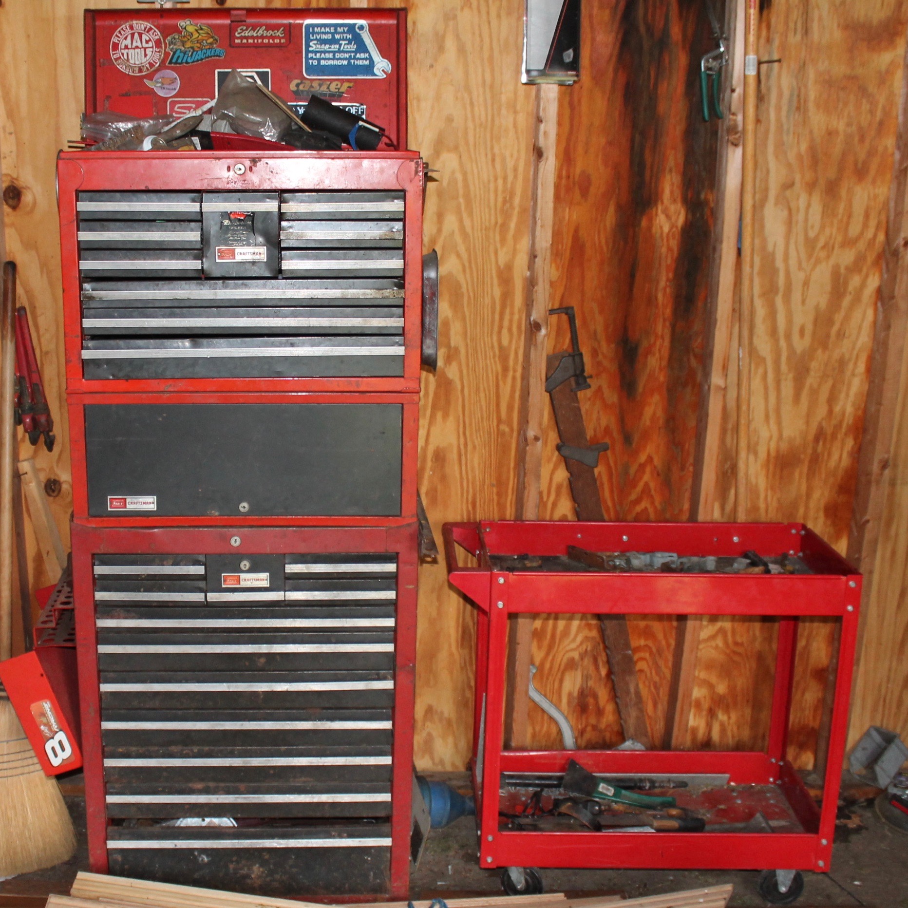 Craftsman Three Piece Tool Chest with Tools and Utility Cart
