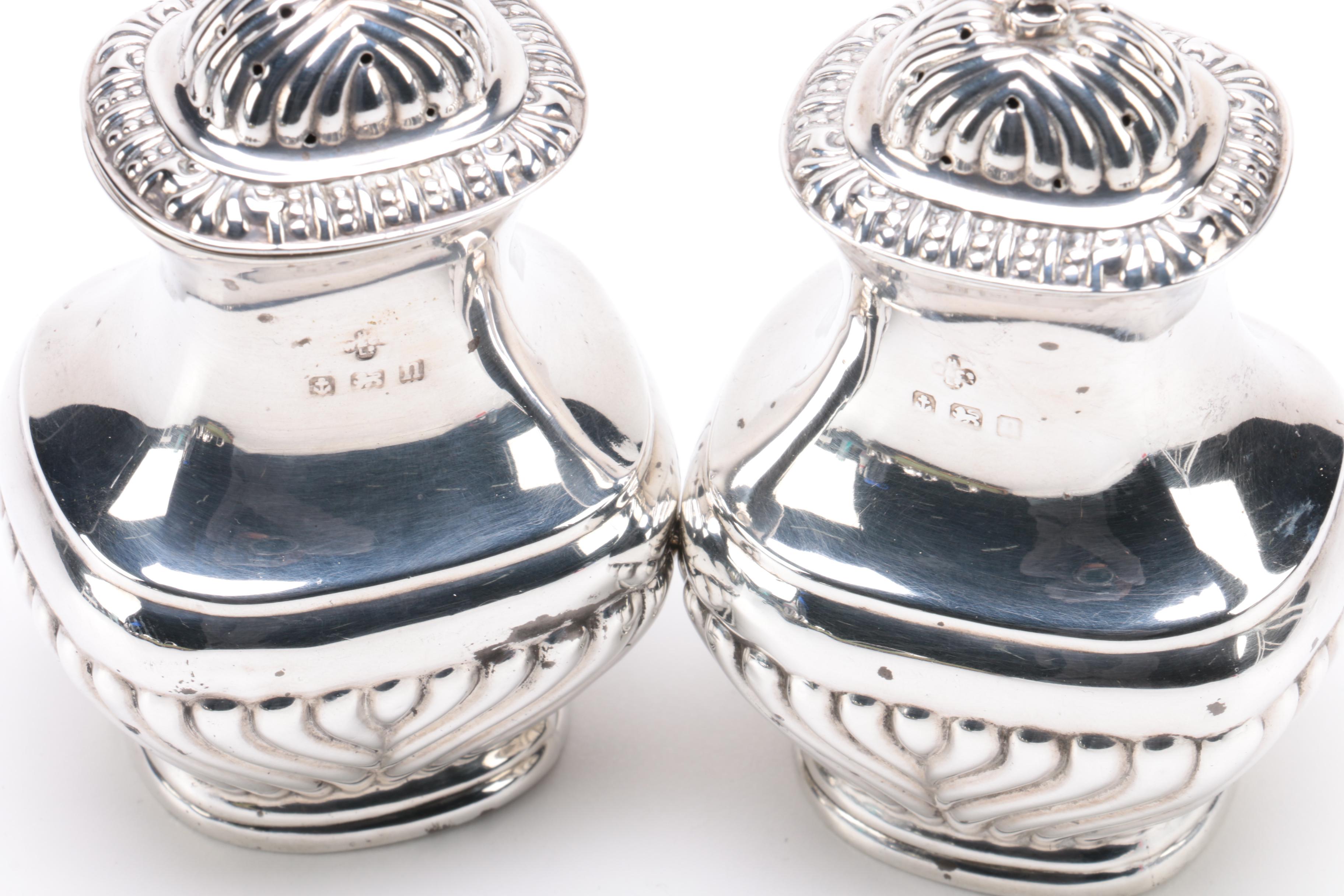 1912 Horace Woodward & Co. Sterling Silver Condiment Set with Coin Silver Spoons