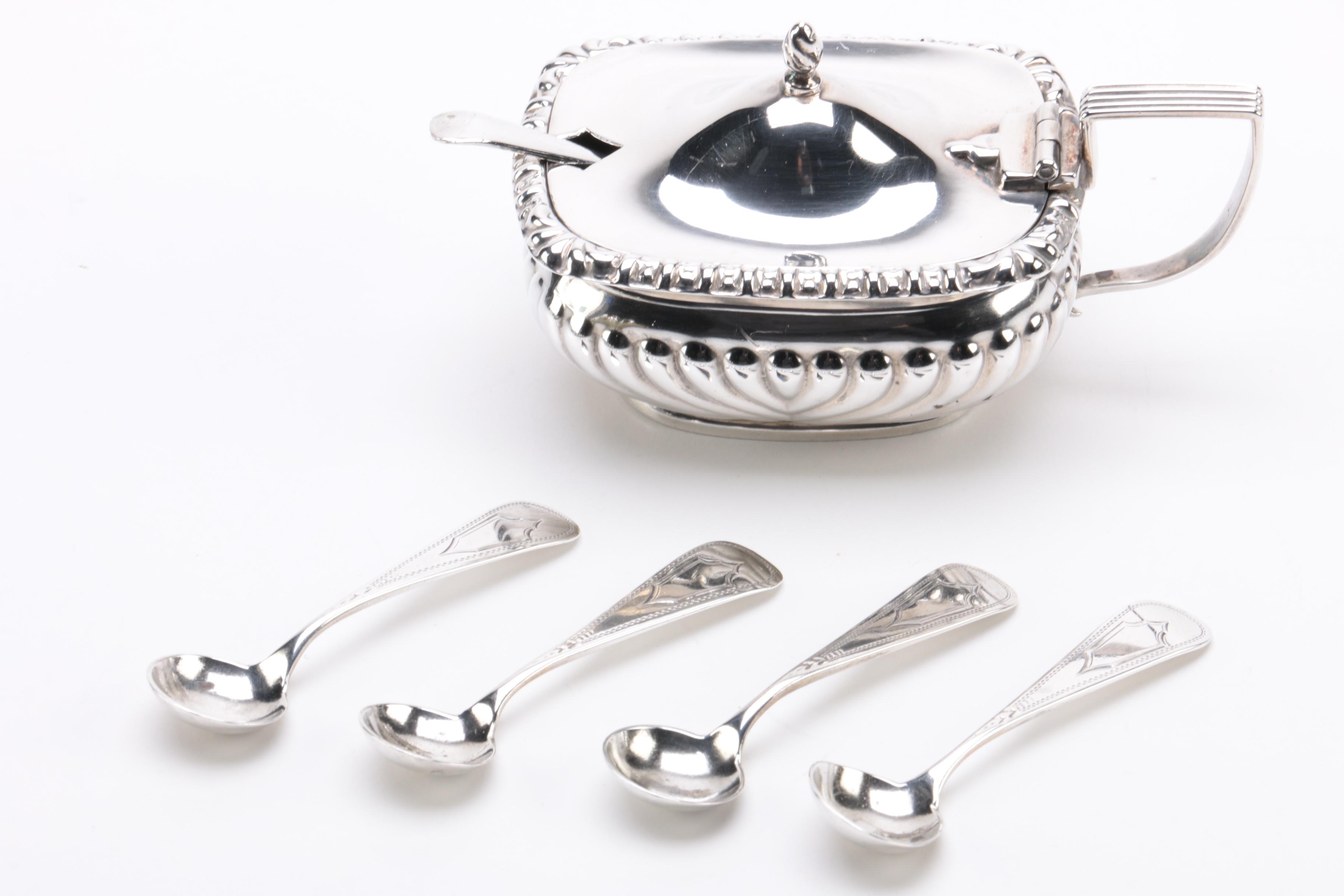 1912 Horace Woodward & Co. Sterling Silver Condiment Set with Coin Silver Spoons