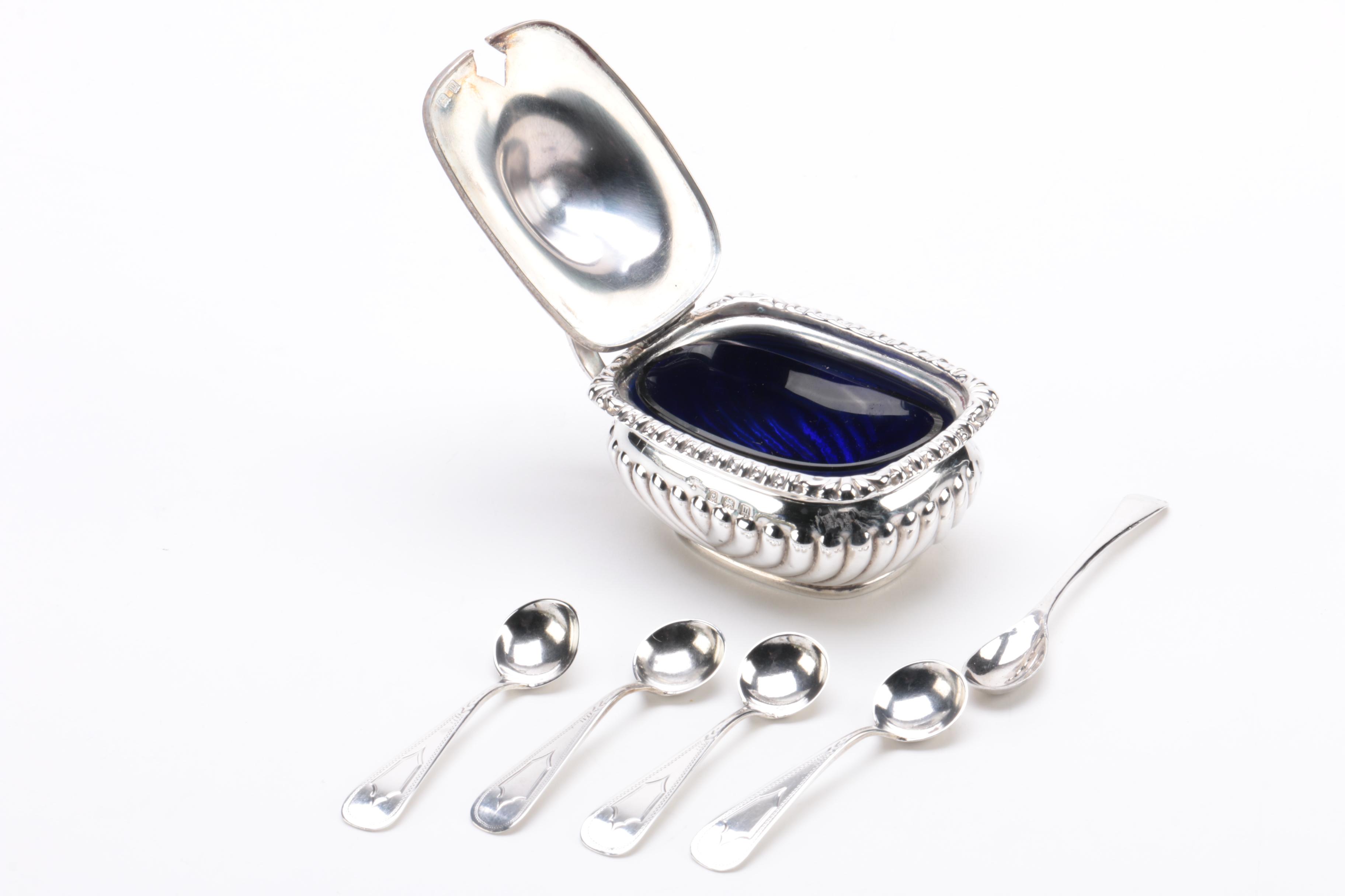 1912 Horace Woodward & Co. Sterling Silver Condiment Set with Coin Silver Spoons