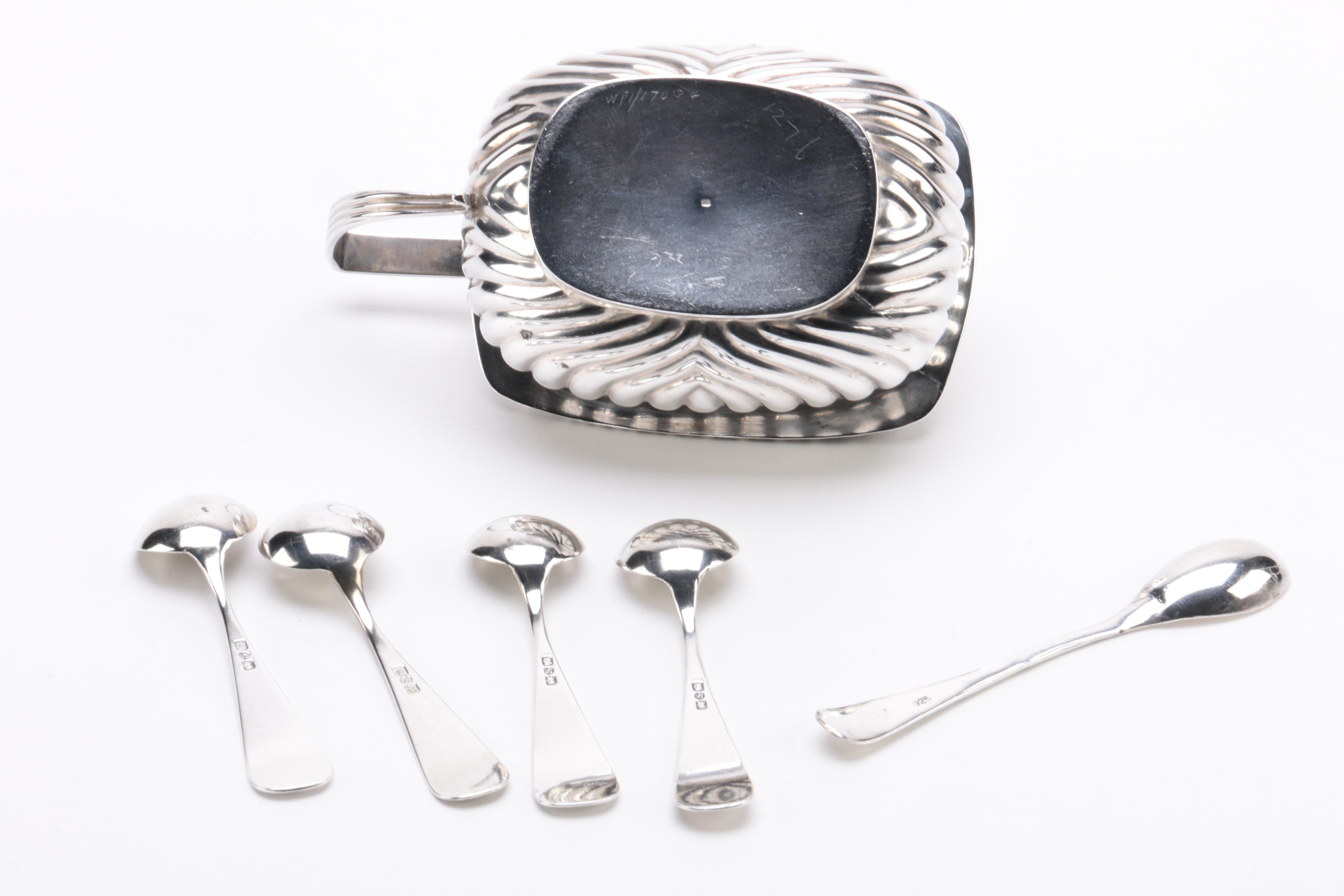 1912 Horace Woodward & Co. Sterling Silver Condiment Set with Coin Silver Spoons