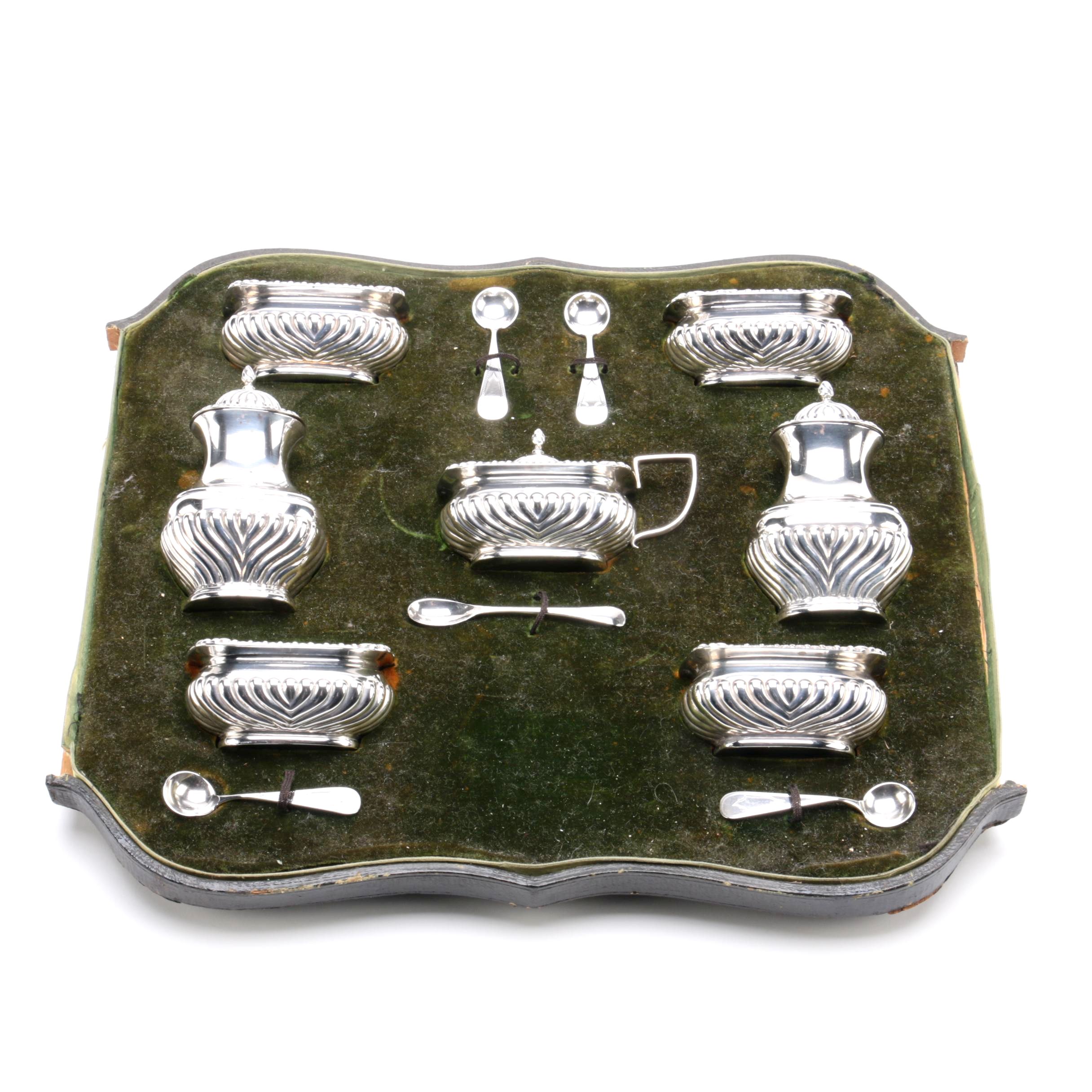 1912 Horace Woodward & Co. Sterling Silver Condiment Set with Coin Silver Spoons