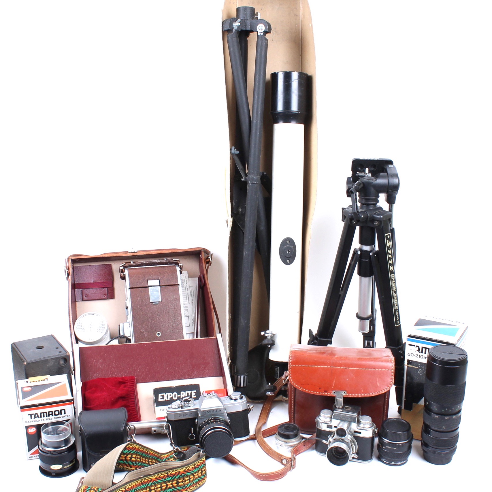 Polaroid and Yashica Cameras and Tasco Telescope