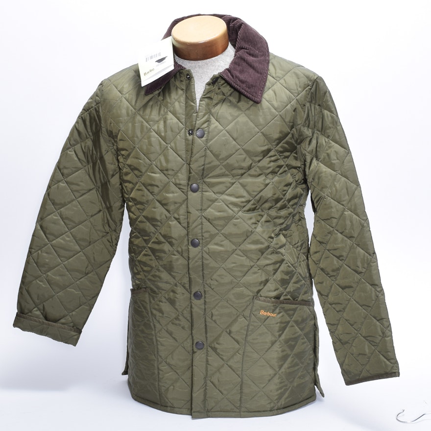 Men's Barbour Green Quilted Jacket with Corduroy Collar