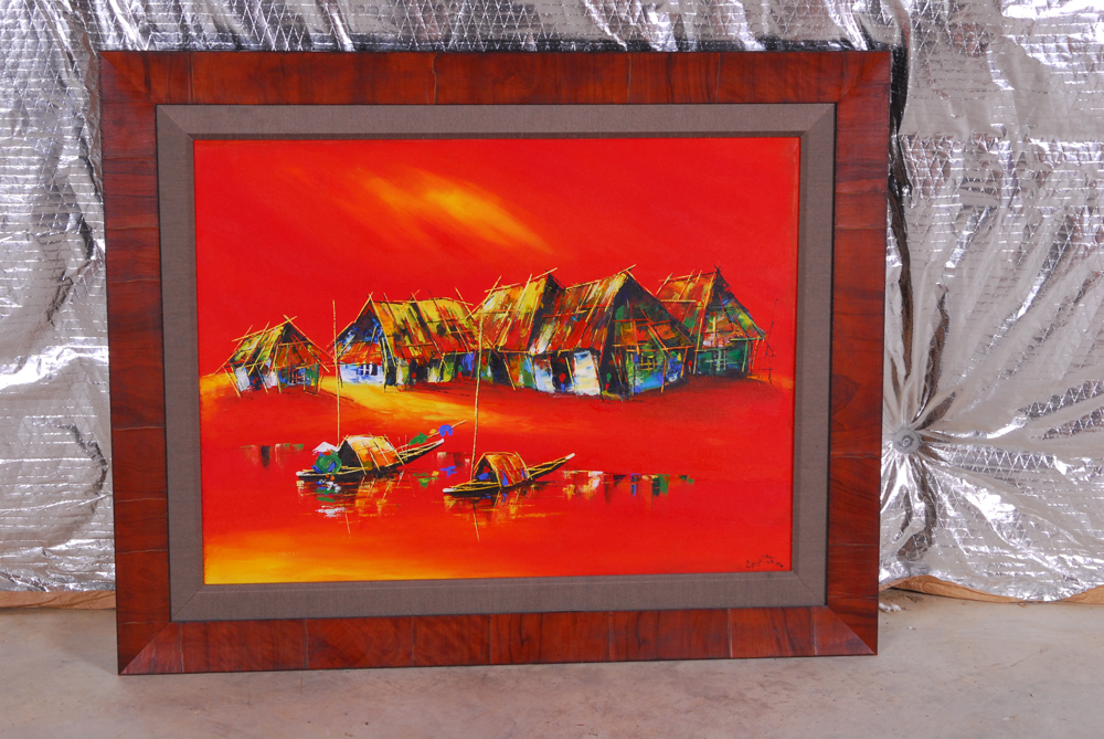 Southeast Asian Oil Painting of a Village