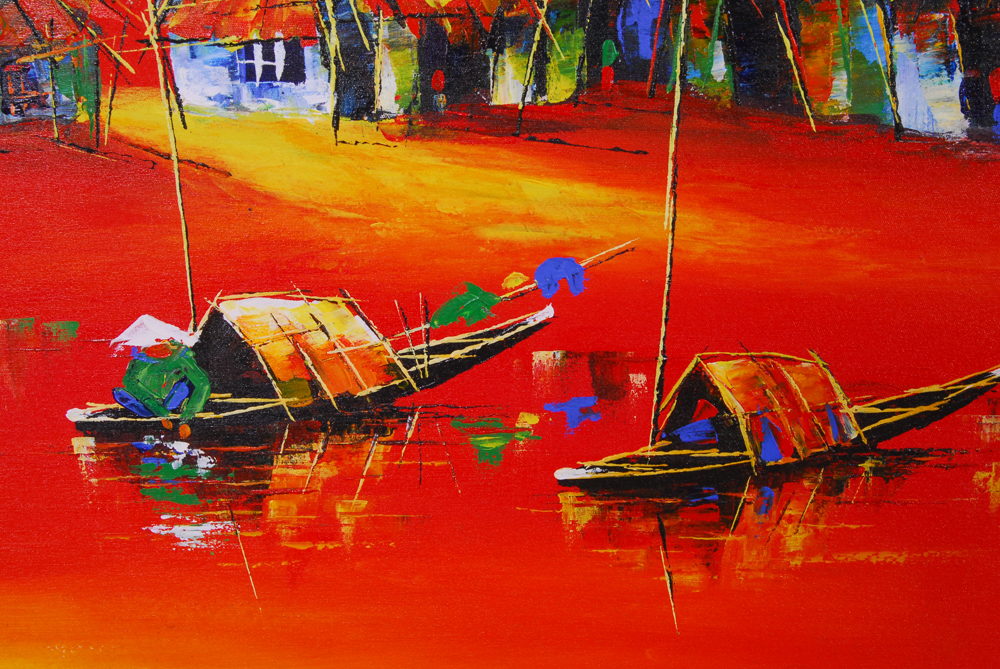 Southeast Asian Oil Painting of a Village