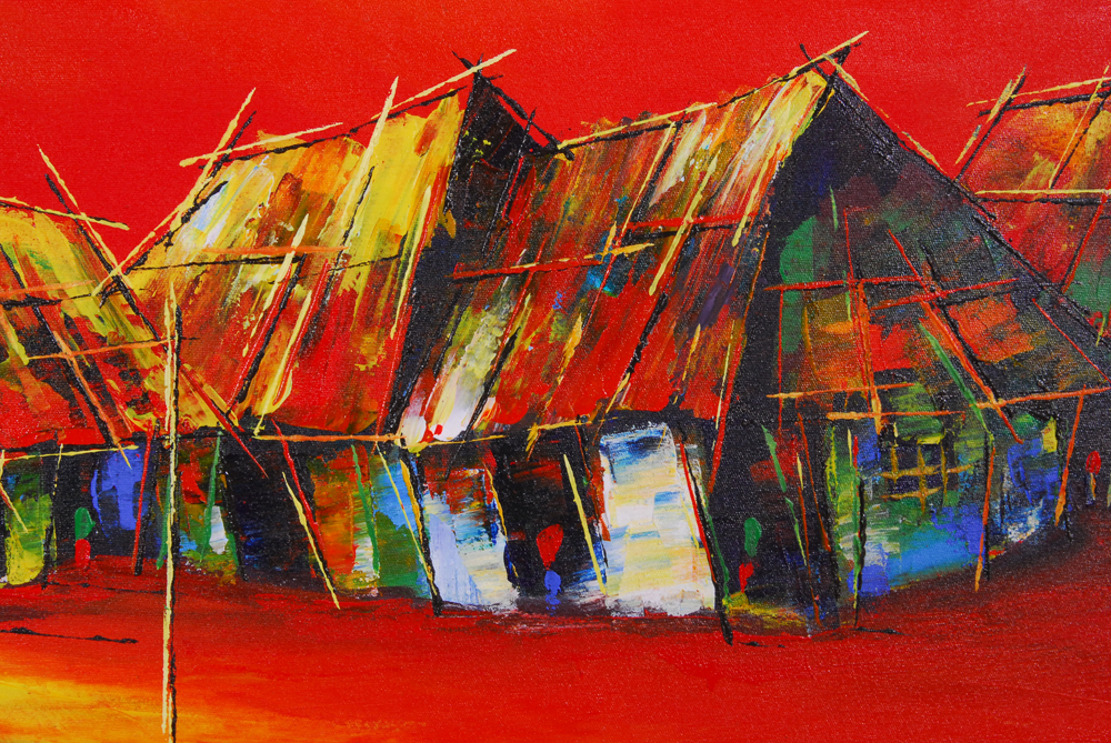 Southeast Asian Oil Painting of a Village