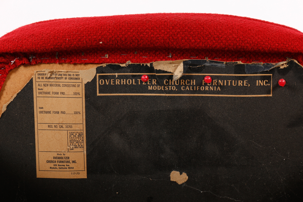 Mid-Century Red Upholstered Church Chairs by Overholtzer Church Furniture