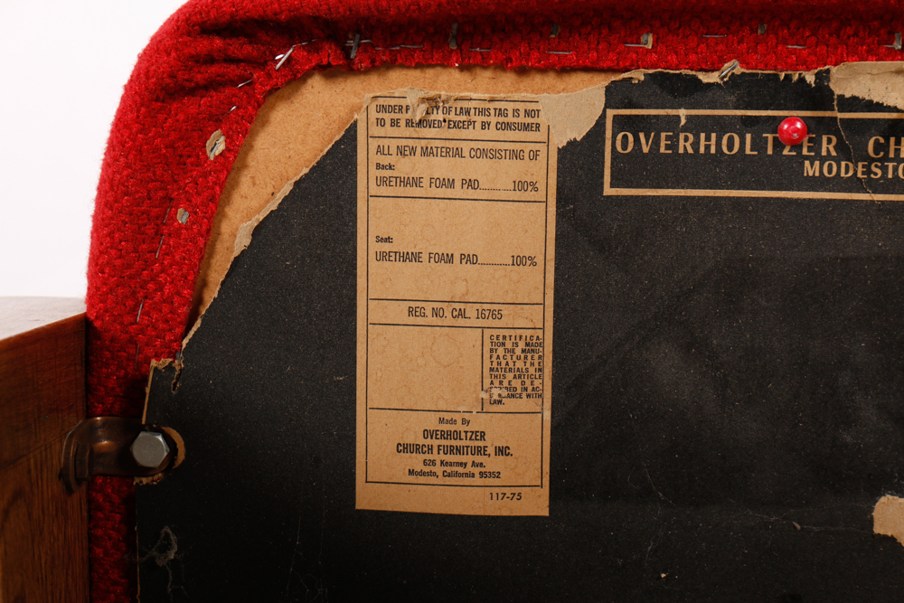 Mid-Century Red Upholstered Church Chairs by Overholtzer Church Furniture