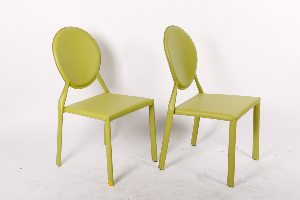 Pair of Modern Style Green Side Chairs