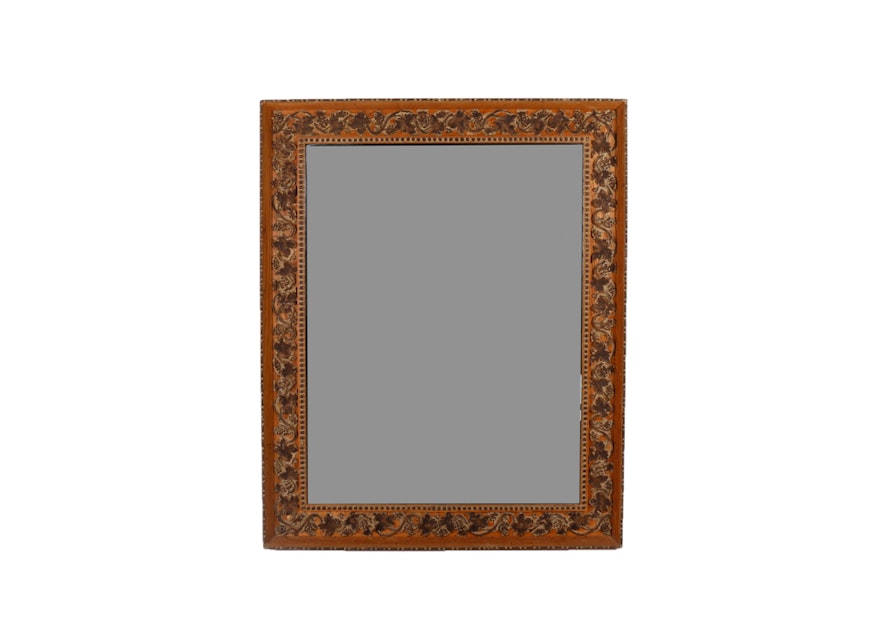 Ornately Carved Wall Mirror with Leaf and Grape Border