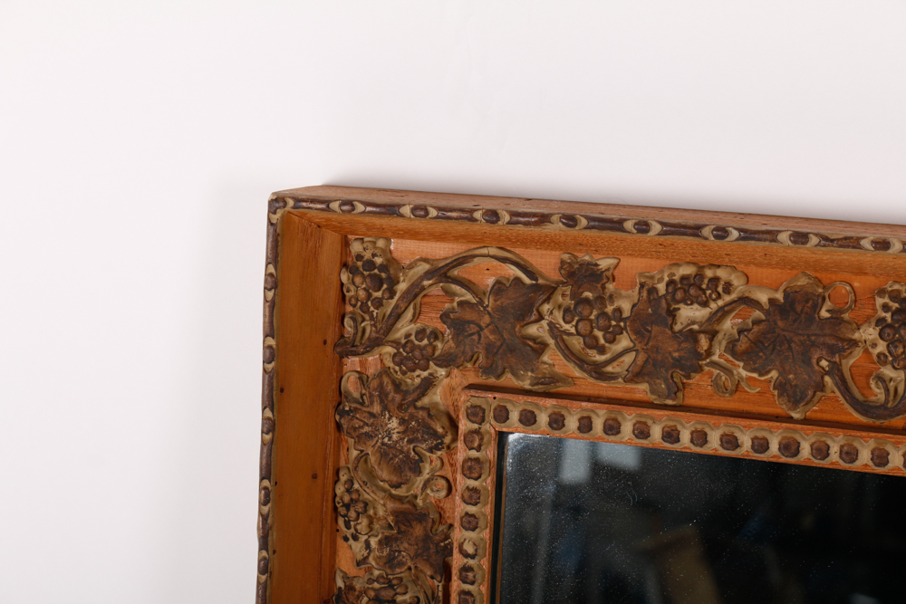 Ornately Carved Wall Mirror with Leaf and Grape Border