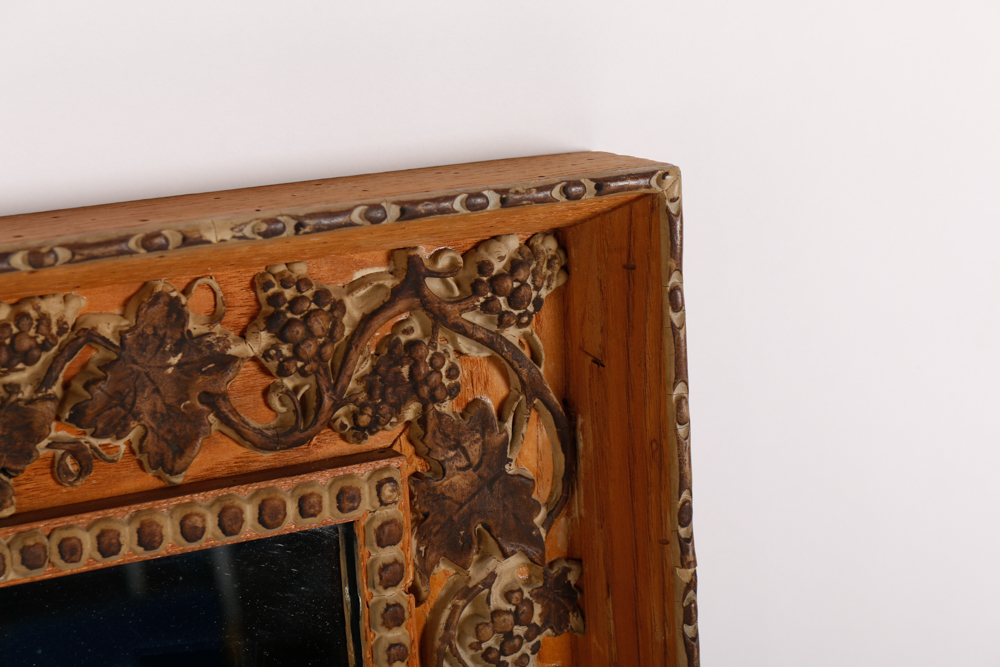 Ornately Carved Wall Mirror with Leaf and Grape Border