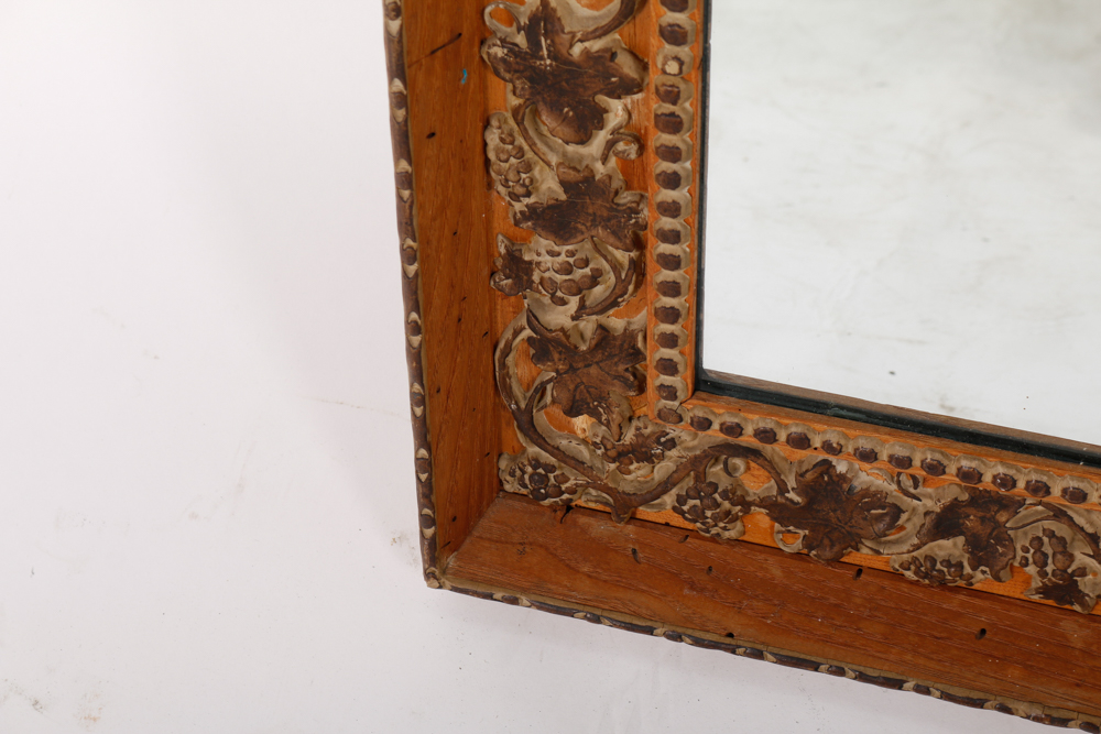Ornately Carved Wall Mirror with Leaf and Grape Border