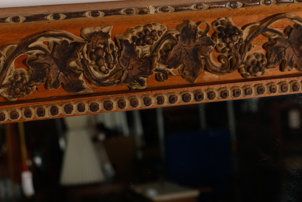 Ornately Carved Wall Mirror with Leaf and Grape Border