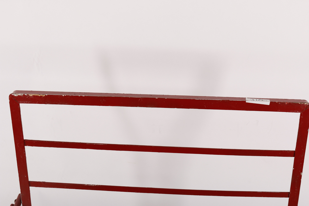 Red Outdoor Metal Bench and Chair