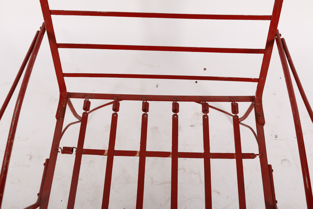 Red Outdoor Metal Bench and Chair