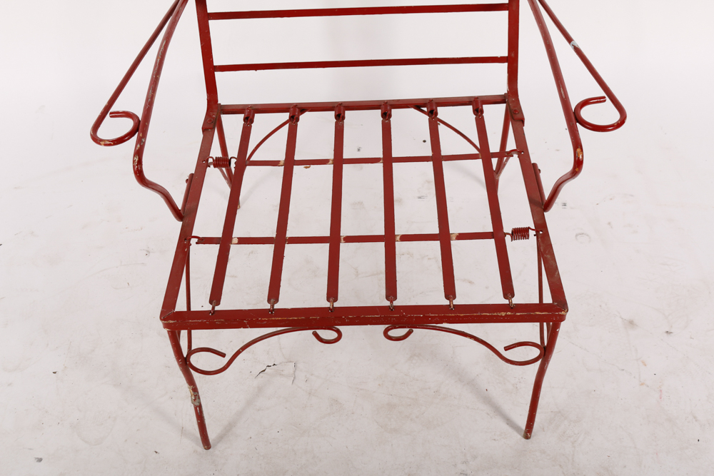 Red Outdoor Metal Bench and Chair