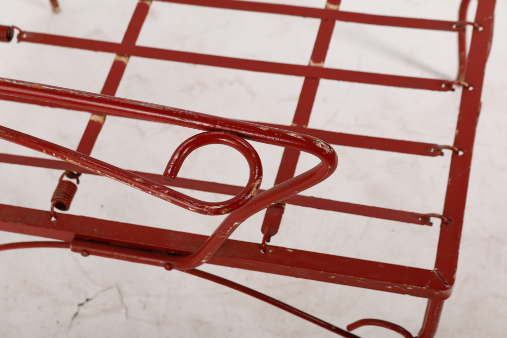 Red Outdoor Metal Bench and Chair